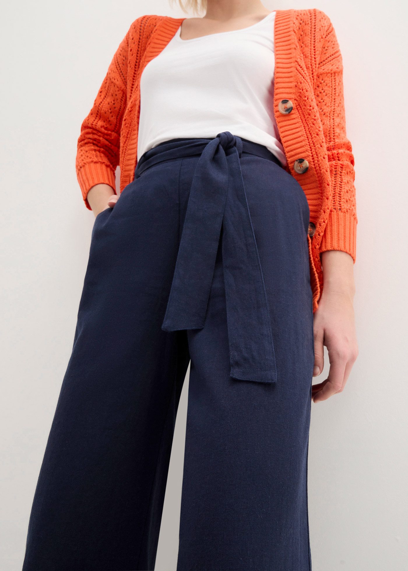 bonprix Culotte aus Leinen-Mix, mit Bindeband, Loose Fit, knöchelfrei