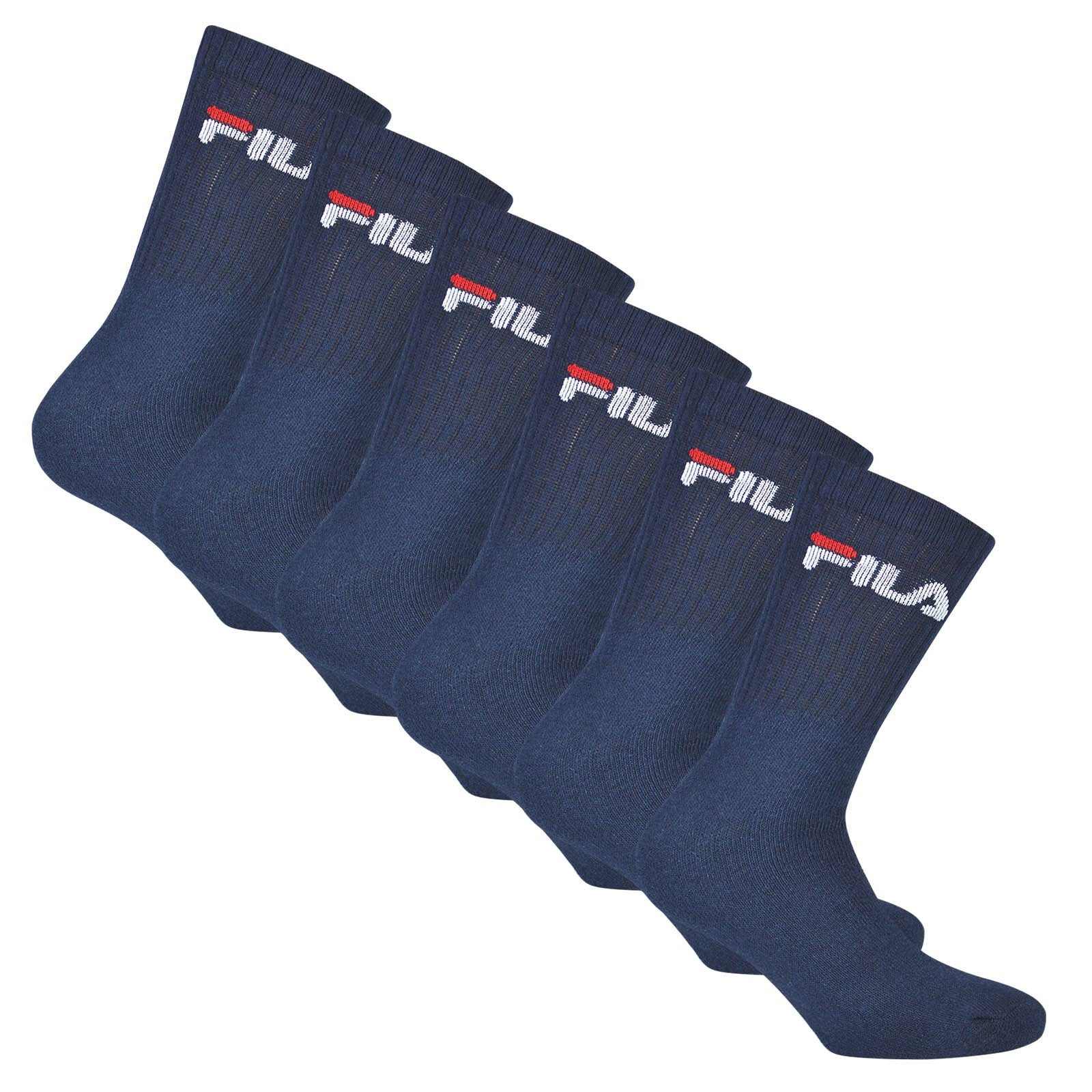 Fila Sportsocken Unisex Socken, 6er Pack - Crew Socks, Frottee Blau