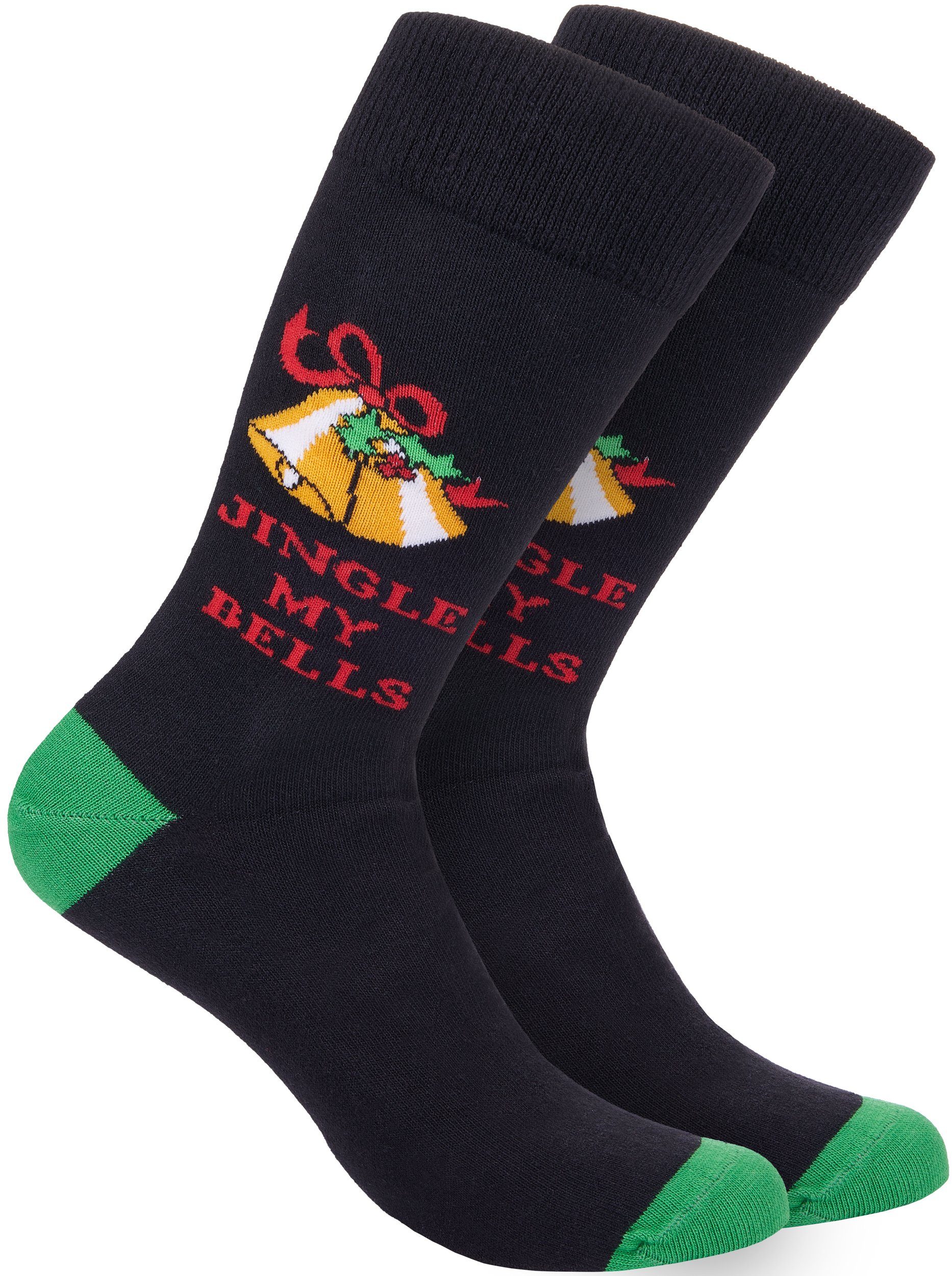 BRUBAKER Socken Herren Weihnachtssocken, Lustige Socken mit  Weihnachtsmotiven EU41-45 (Jingle My Bells - Glocken, 1-Paar, Männer Crew  Socks Geschenk Weihnachten) Bunte Kuschelsocken für Weihnachtszeit Baumwolle