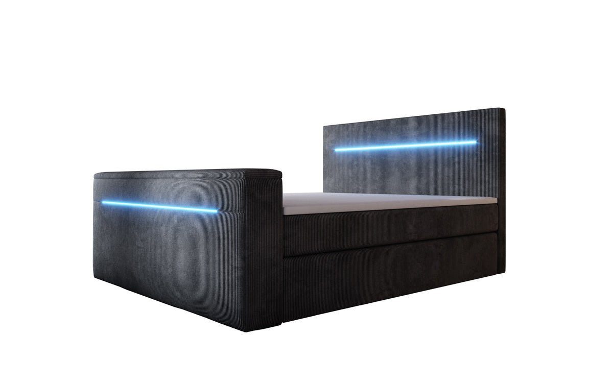Luxusbetten24 Boxspringbett Sejour, mit TV-Lift, RGB-Beleuchtung und Stauraum