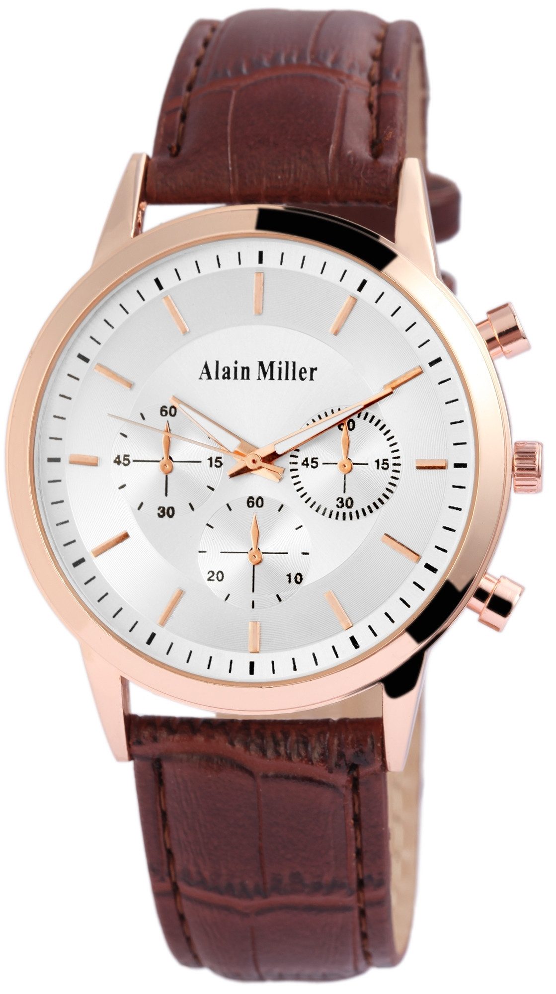 Alain Miller Quarzuhr AM0006, Herrenuhr Lederimitat