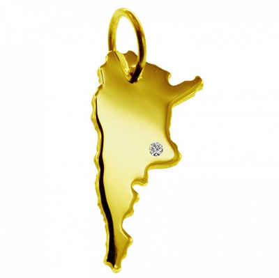 schmuckador Kettenanhänger Kettenanhänger in der Form von der Landkarte Argentinien mit Brillant 0,015ct an Ihrem Wunschort in massiv 585 Gelbgold