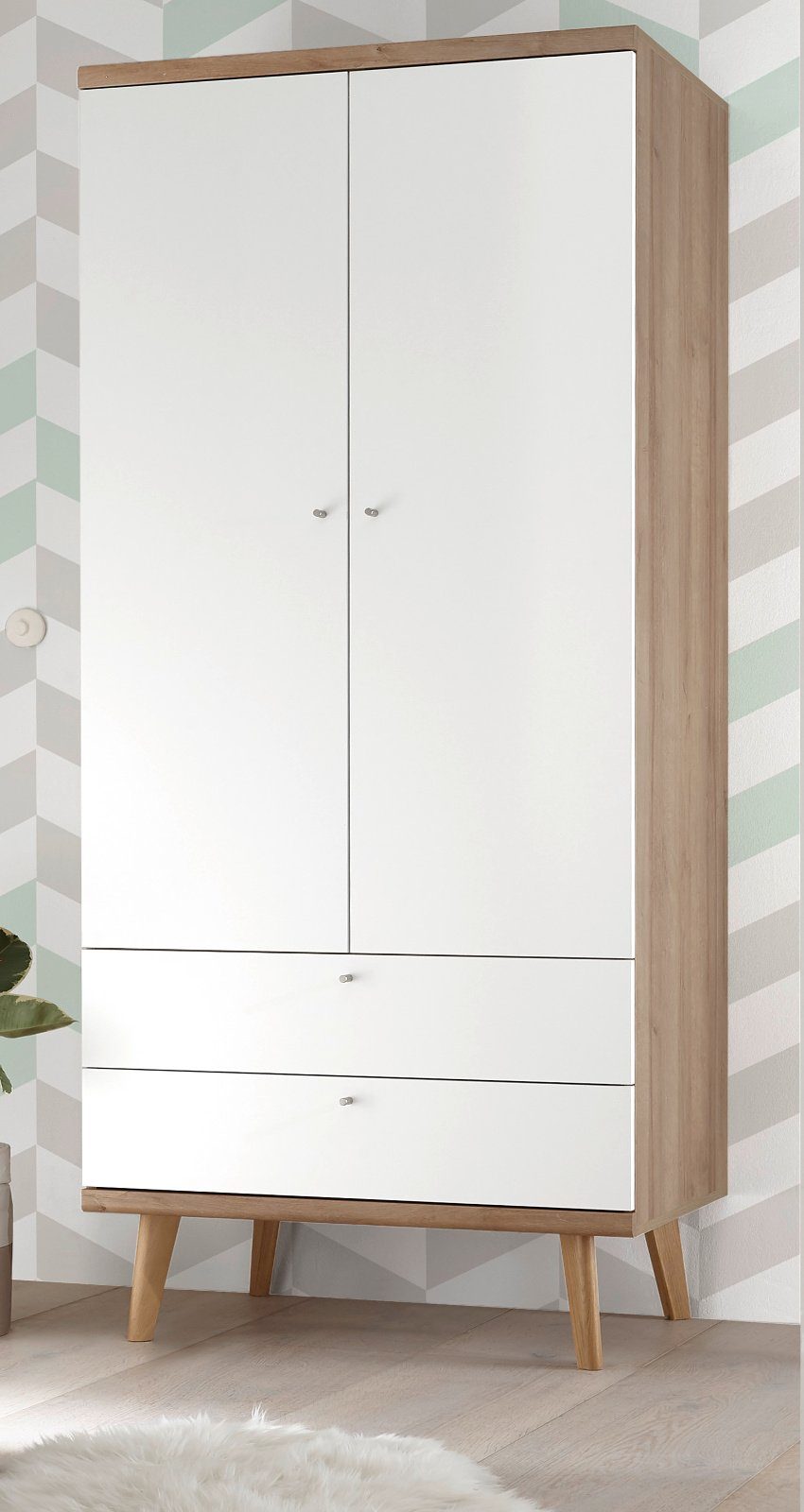 Furn.Design Kleiderschrank Helge (Schrank in Eiche Riviera mit weiß, 80 x 197 cm) skandinavisches Design | Kleiderschränke