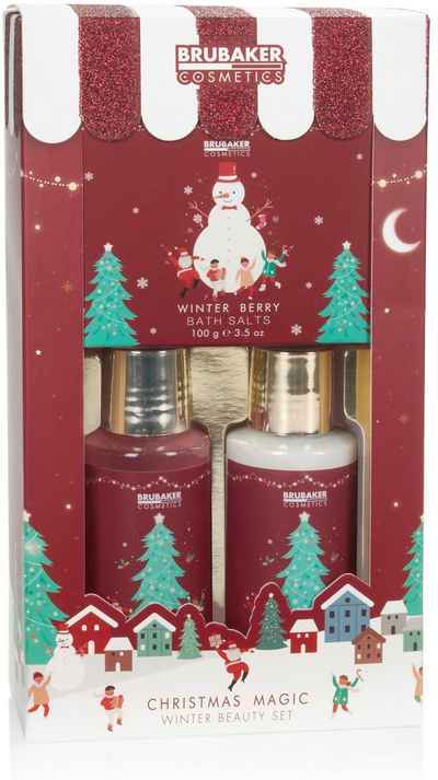 BRUBAKER Hautreinigungs-Set Dusch- und Badeset mit Winter Beeren Duft, 3-tlg., Frauen Geschenkset Weihnachten, Wellness Set für Damen, Beauty Pflegeset Rot