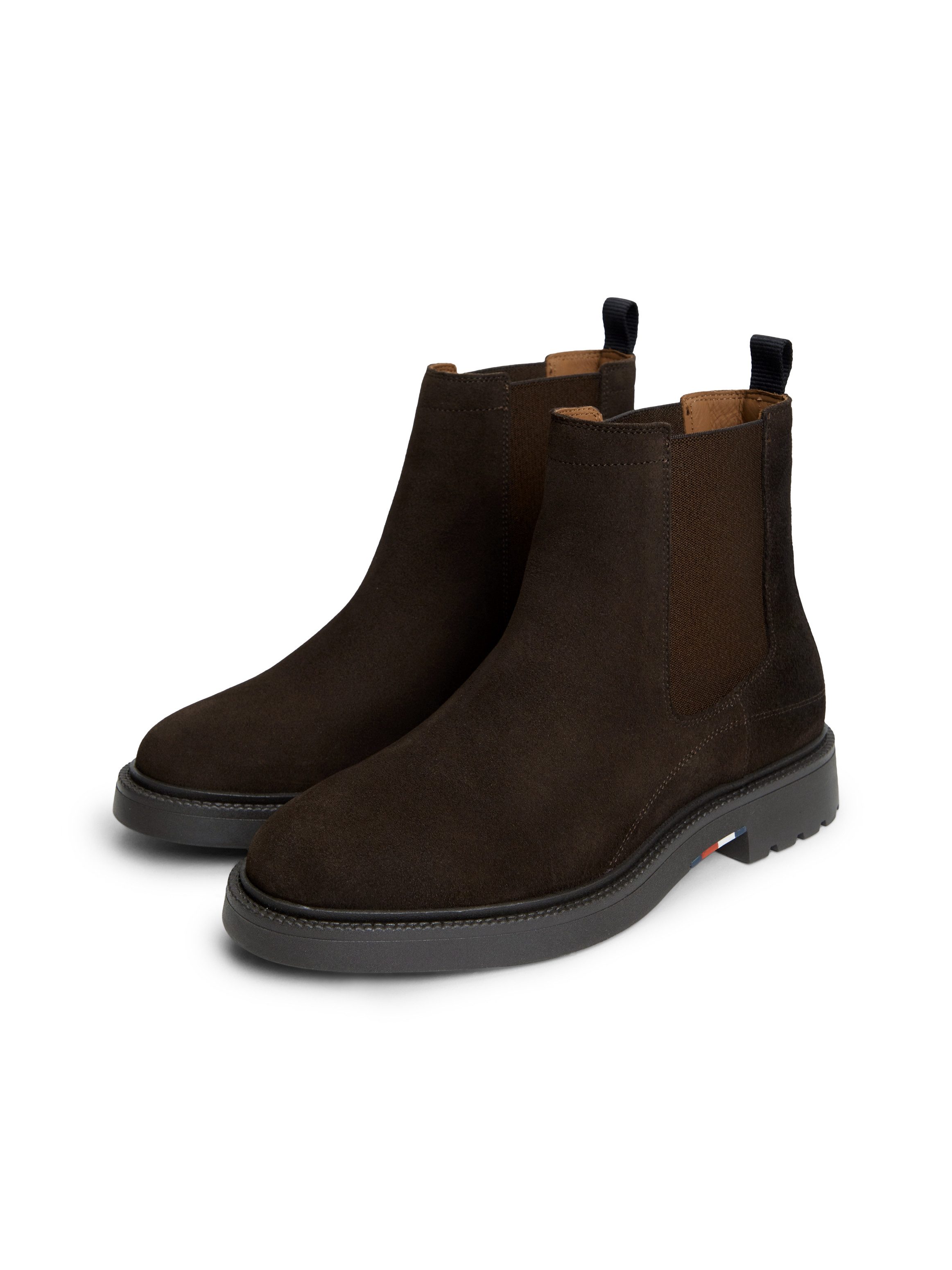 Tommy Hilfiger CORPORATE CASUAL SUEDE CHELSEA Chelseaboots Blockabsatz, Stiefelette mit praktischer Anziehlasche, schmale Form