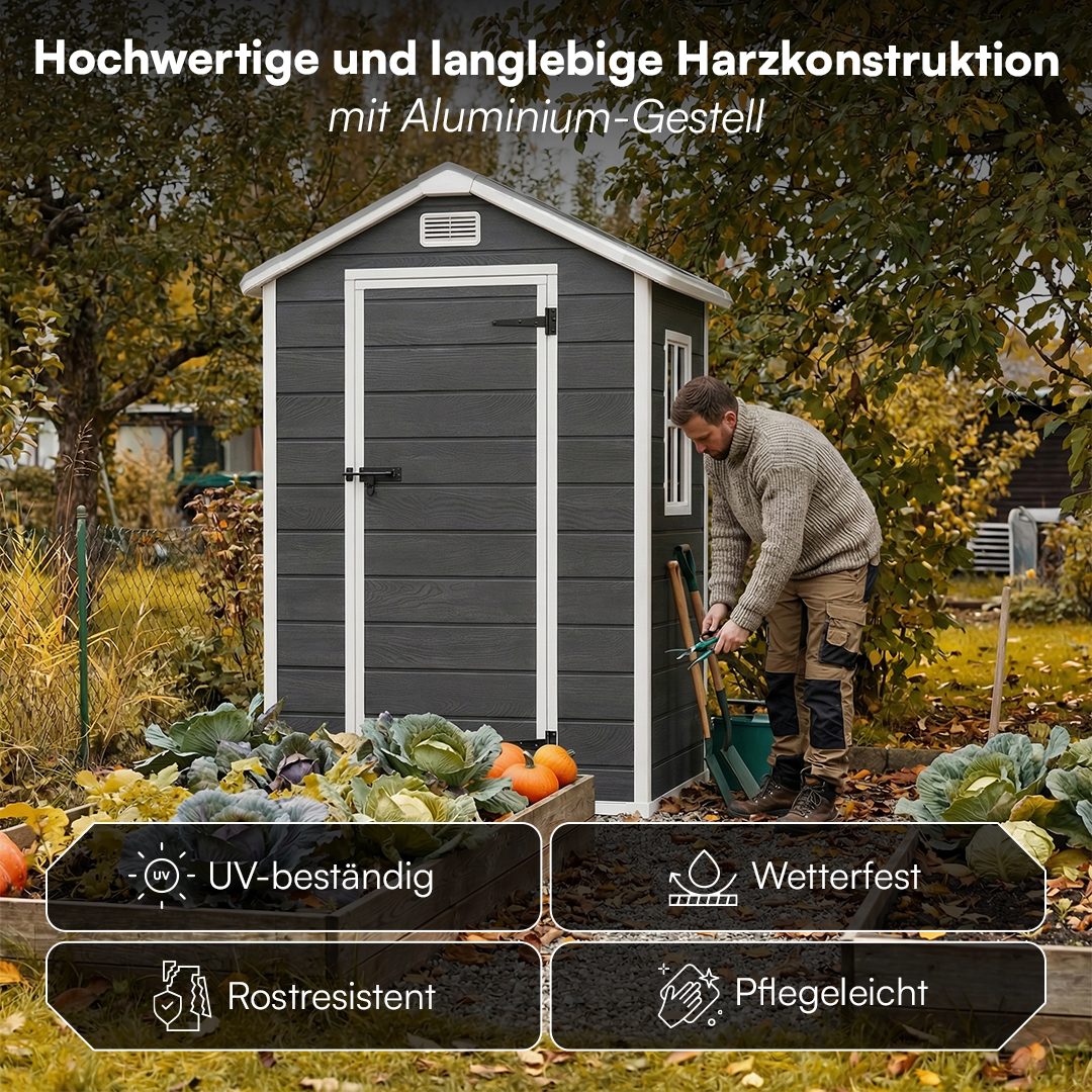 STEELSØN Gerätehaus Novara mit Bodenplatte, wetterfest, Geräteschuppen mit Satteldach, Gartenhaus inkl. Fenster