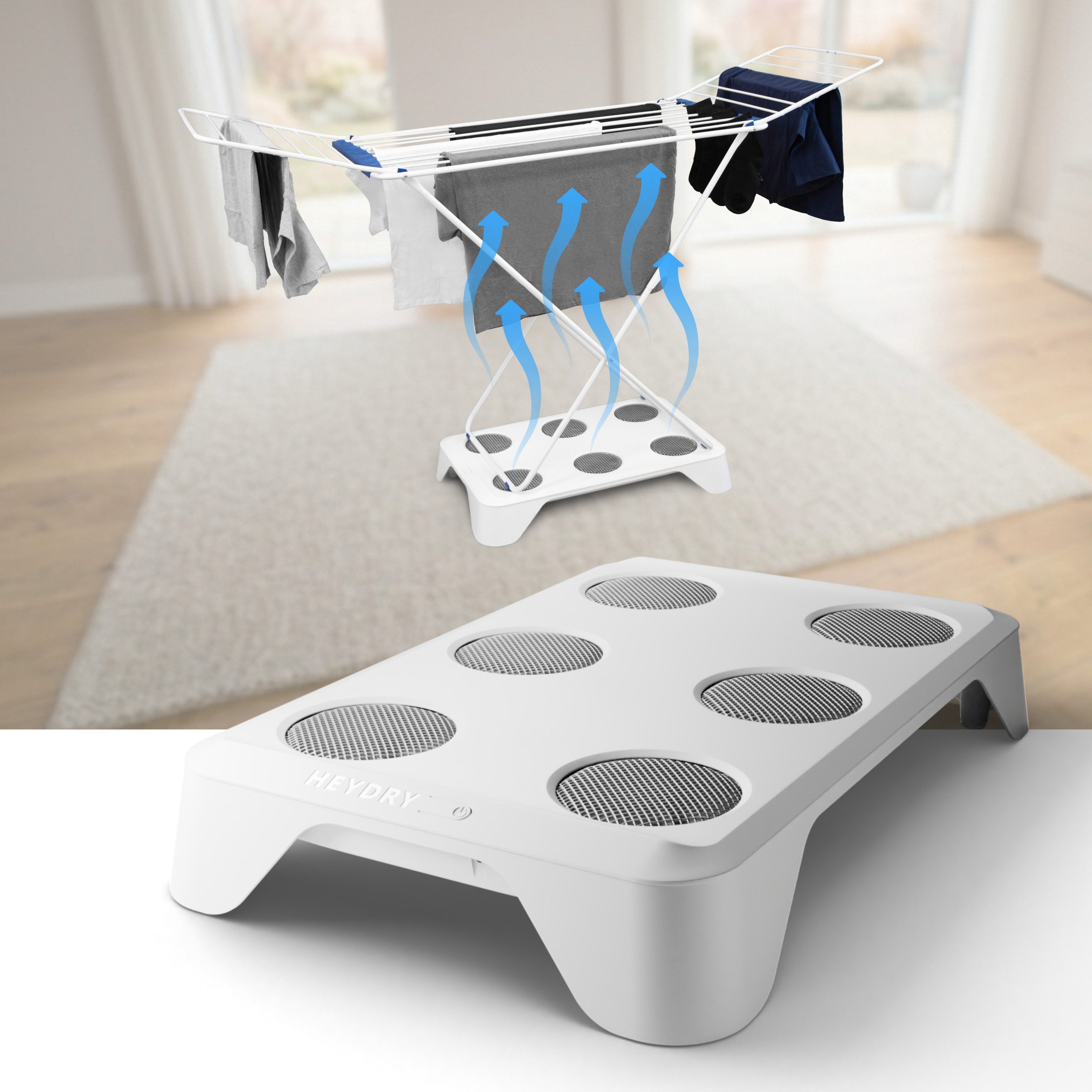 HEYDRY Elektrischer Wäschetrockner HEYDRY Lüfter für Wäscheständer, schnell & energiesparend trocknen, Made in Germany, mobiler Ventilator
