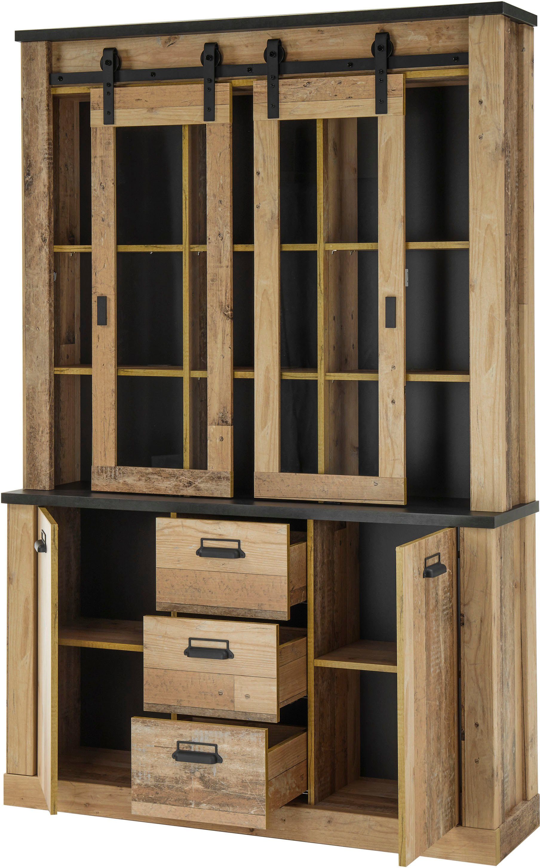 Home affaire Buffet Sherwood, Hochschrank im Industrial-Style, Hochschrank, Küchenschrank mit Scheunentorbeschlag & Apothekergriffen, in 2 Farben erhältlich – Bild 4 von 5