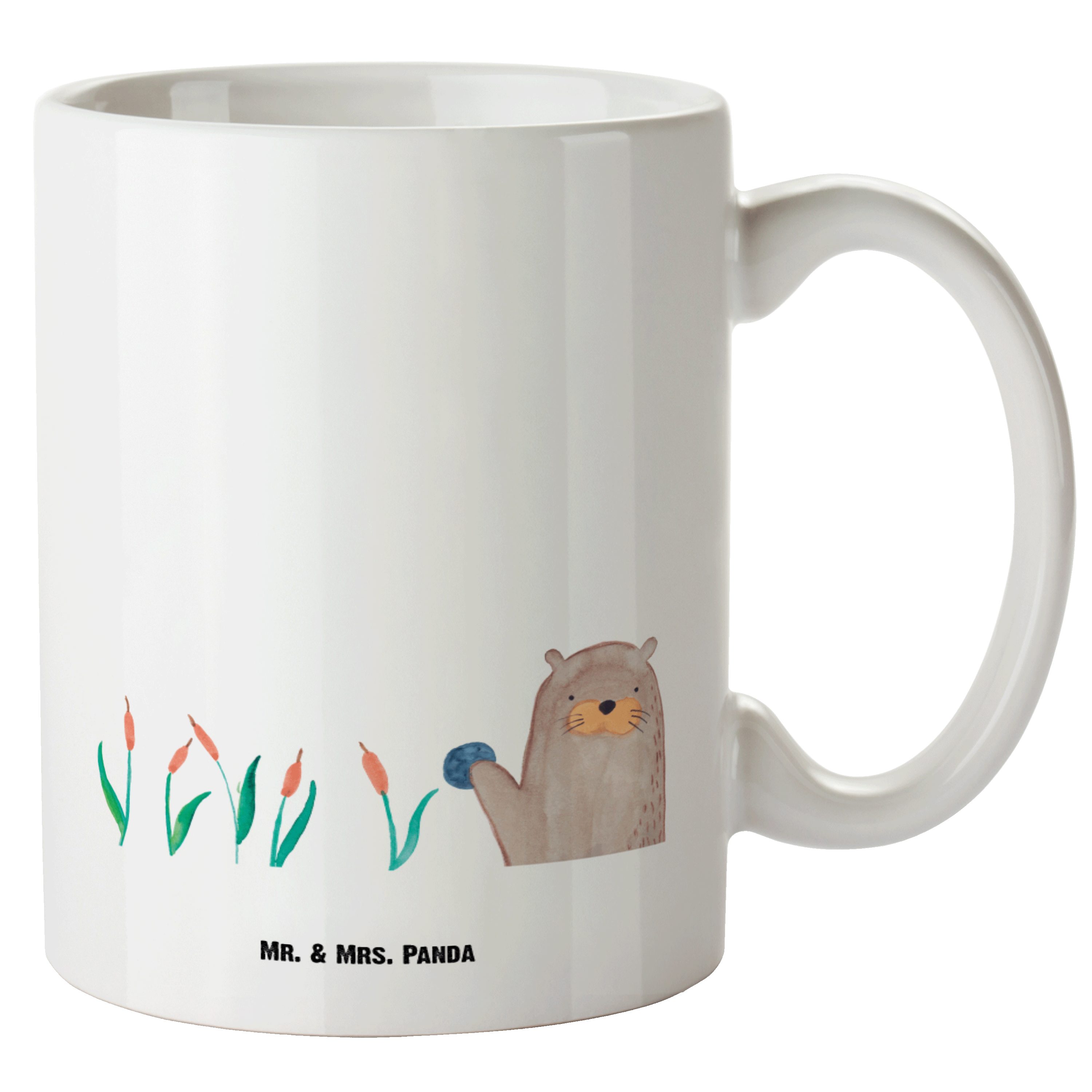 Mr. & Mrs. mit munter, Panda Grosse XL Seeotter, Geschenk, Kaffeetas, Tasse - - Stein Tasse Keramik Weiß Otter