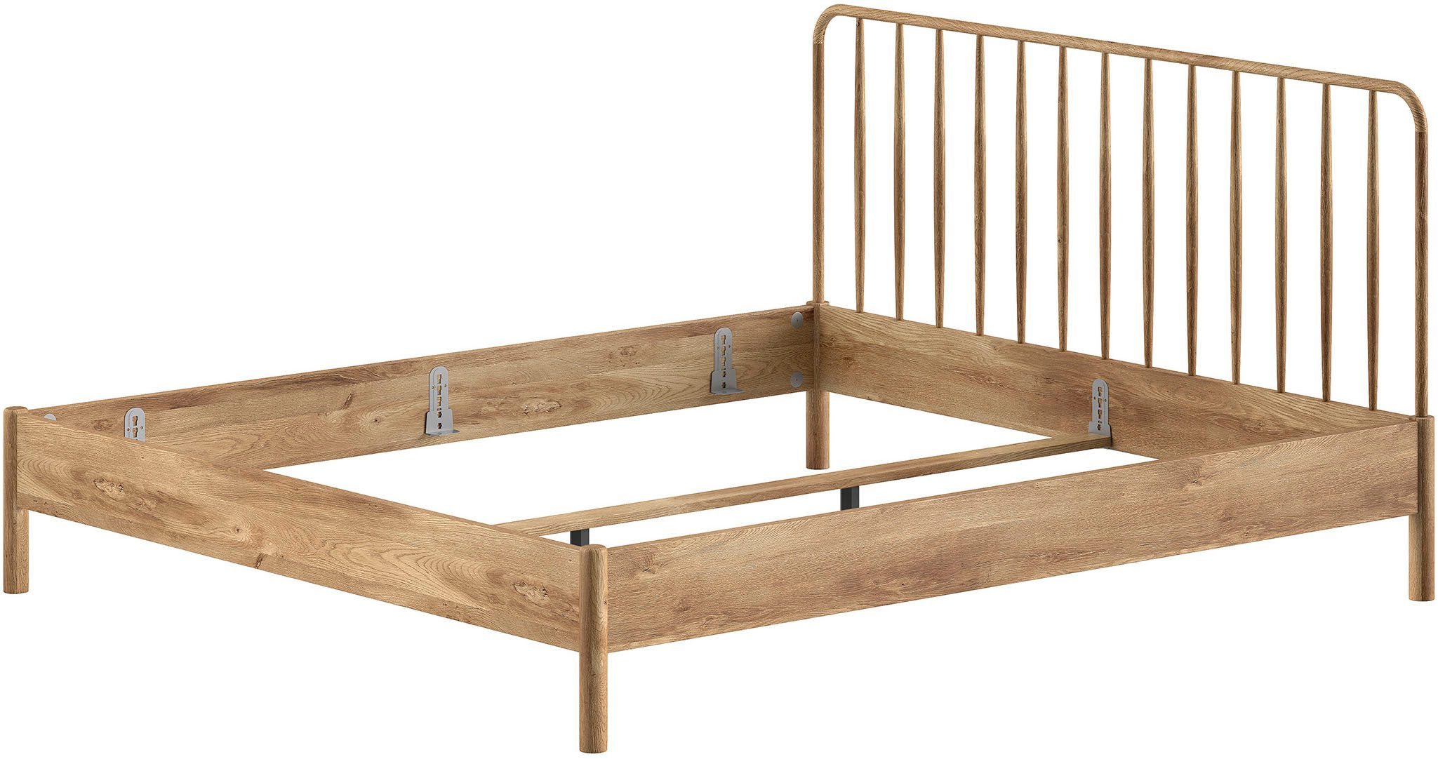 Vipack Bettgestell Olive-M mit trendigem Kopfteil (Seilgeflecht oder Sprossen) (Bettseiten sind Eiche furniert, Füße in Eiche massiv, Farbe Natur), mit höhenverstellbarer Rahmenauflage, in 2 Breiten erhältlich