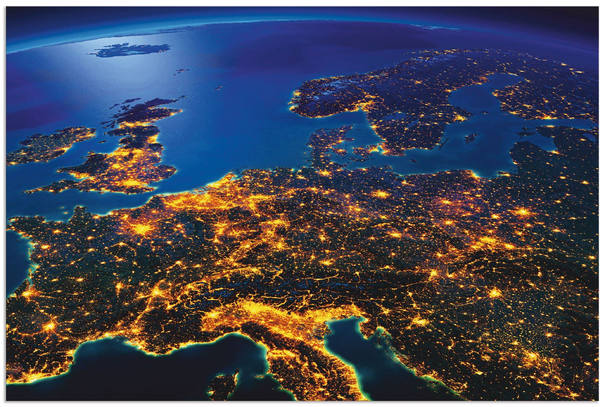 Artland Wandbild Zentral Europa vom Weltraum, Weltall & Kosmos (1 St), als Alubild, Leinwandbild, Wandaufkleber oder Poster in versch. Größen