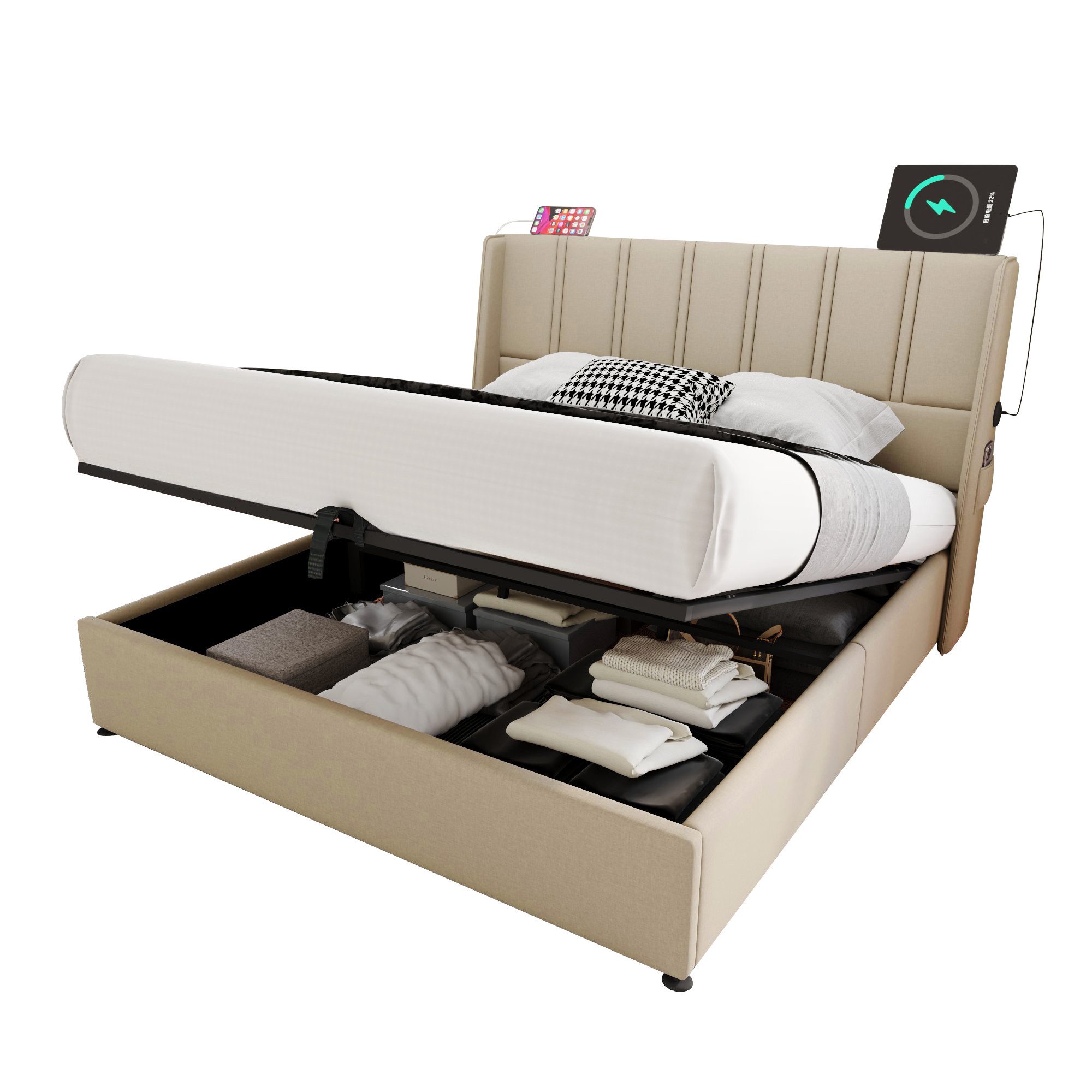 Flieks Polsterbett, Hydraulisches Doppelbett 140x200cm mit günstig online kaufen