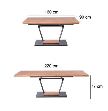 designimpex Esstisch Design Esstisch HAU-111 Eiche Gold - Schwarz matt ausziehbar 160-220cm