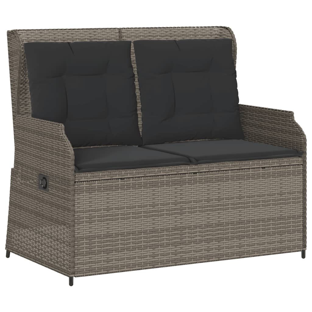 vidaXL Loungesofa Gartenbank Verstellbar mit Kissen Grau Poly Rattan, 1 Teile