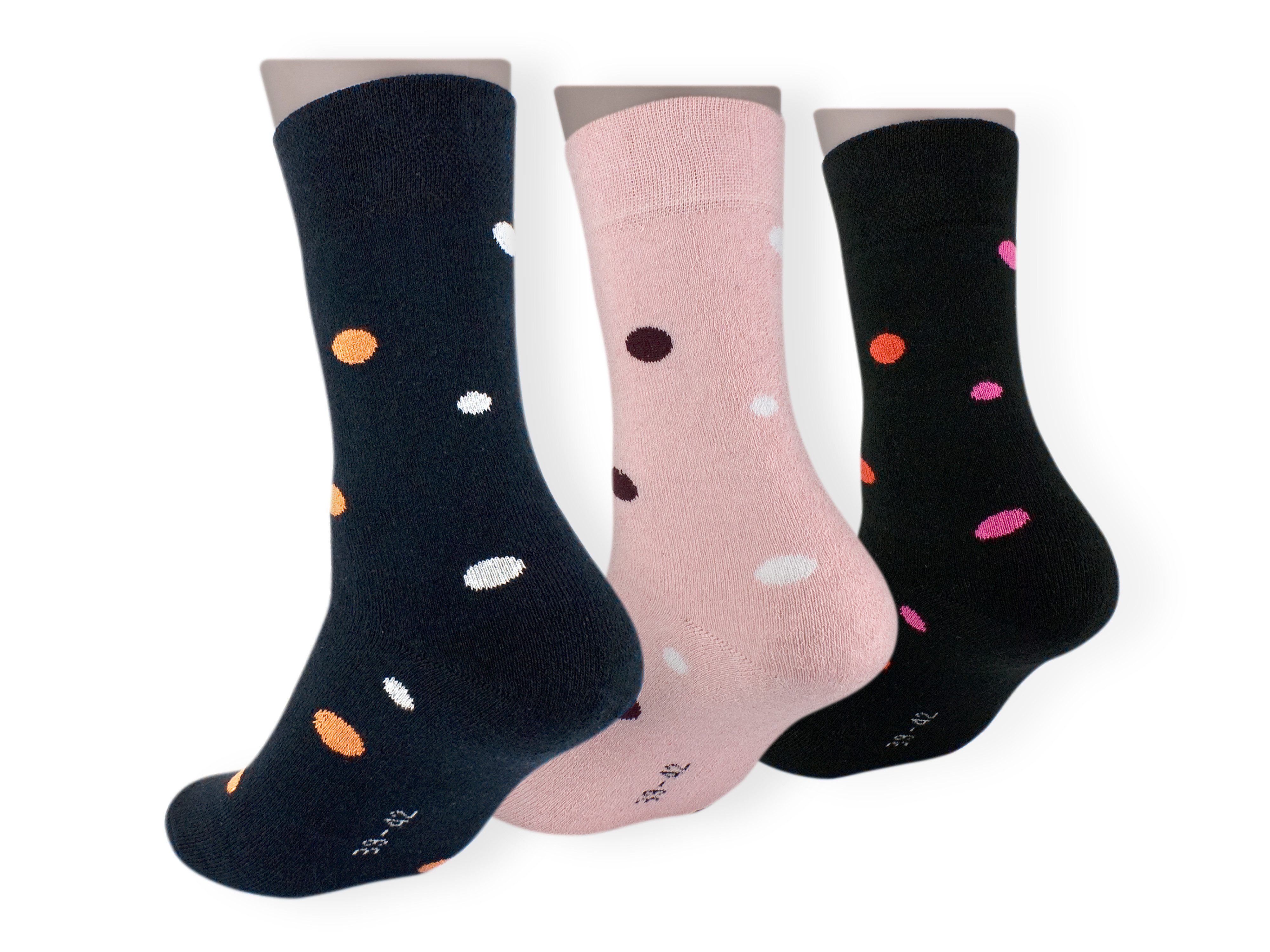 Die Sockenbude Thermosocken DOTTY (Bund, 3-Paar, schwarz rosa dunkelblau) weicher Bund