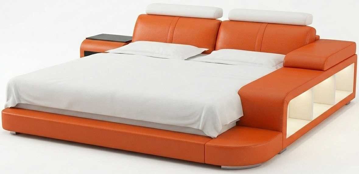 JVmoebel Polsterbett Orange Polsterbett mit LED-Beleuchtung, Regal und Nachttisch (2-tlg., 2-tlg)