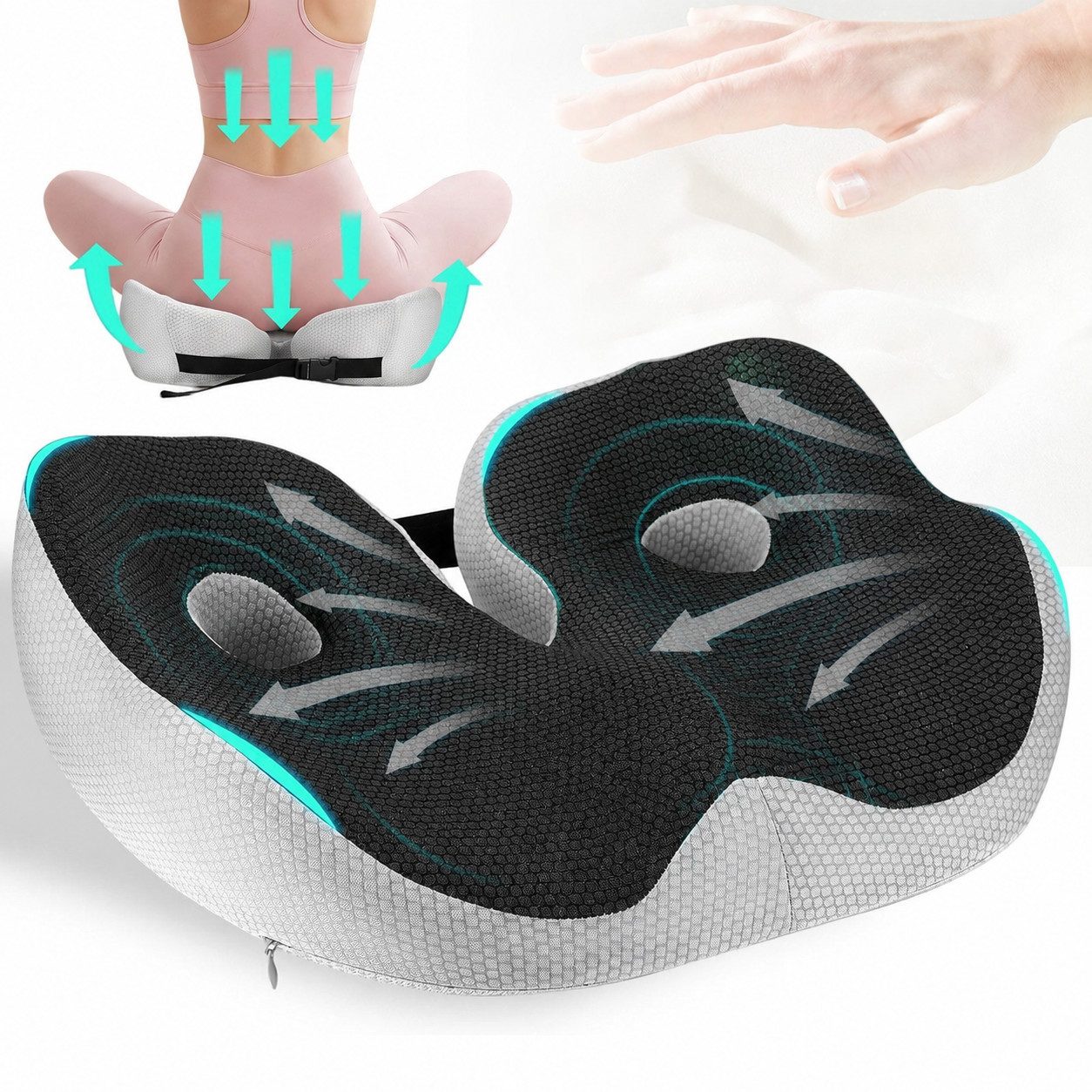 ibettertec Sitzkissen Ergonomisches Sitzkissen,Sitzkissen Orthopädisch,Rückenkissen,Schwarz, Sitzkissen, Sitzkeilkissen Entlastet, Erhöht Sitzkomfort