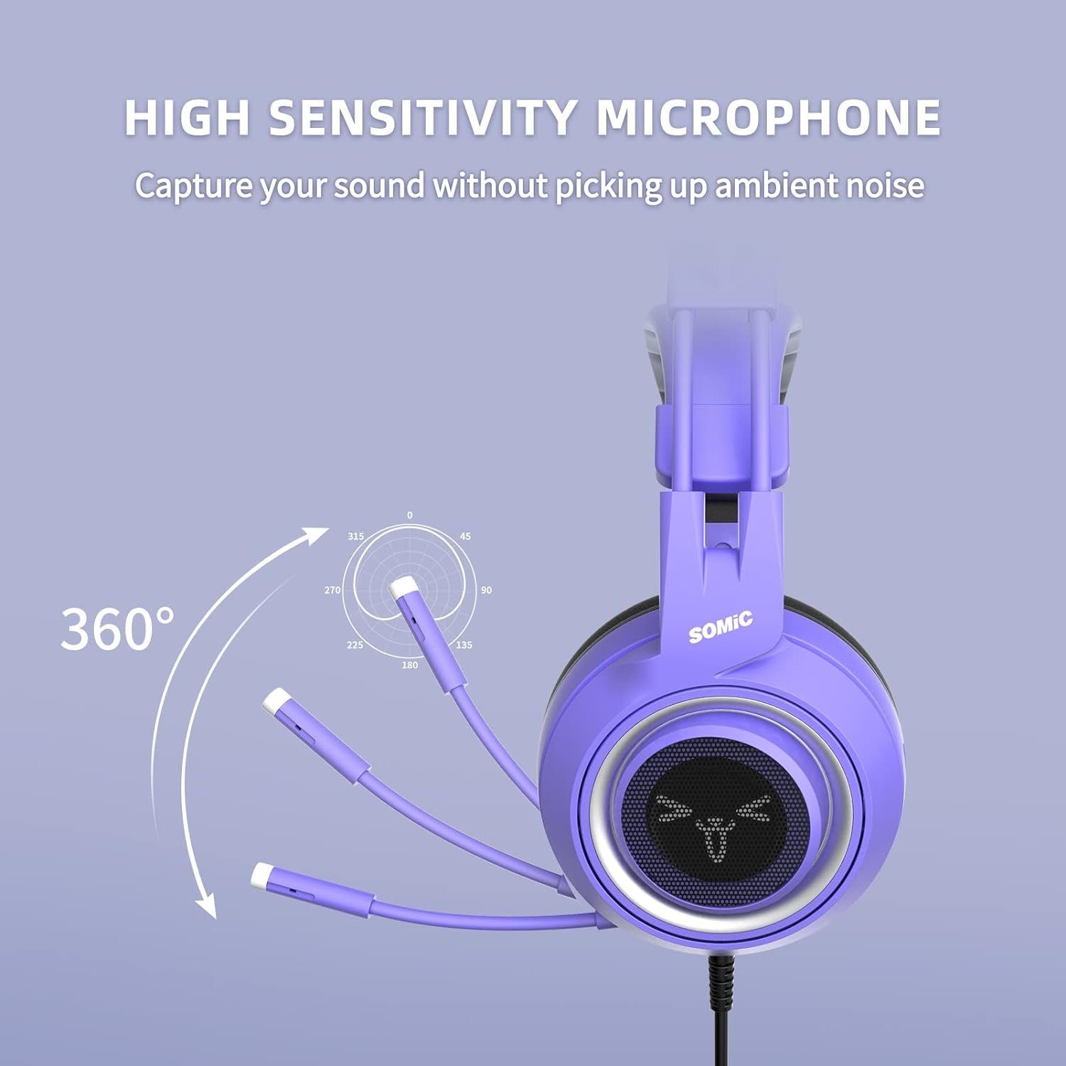 Somic G951S Gaming-Headset Frauen) Mikrofon, mit Cat-Ear mit 3,5-mm-Klinkenstecker, Abnehmbares Mädchen, (Kopfhörer Lila Lautstärkeregler, Gaming-Headset