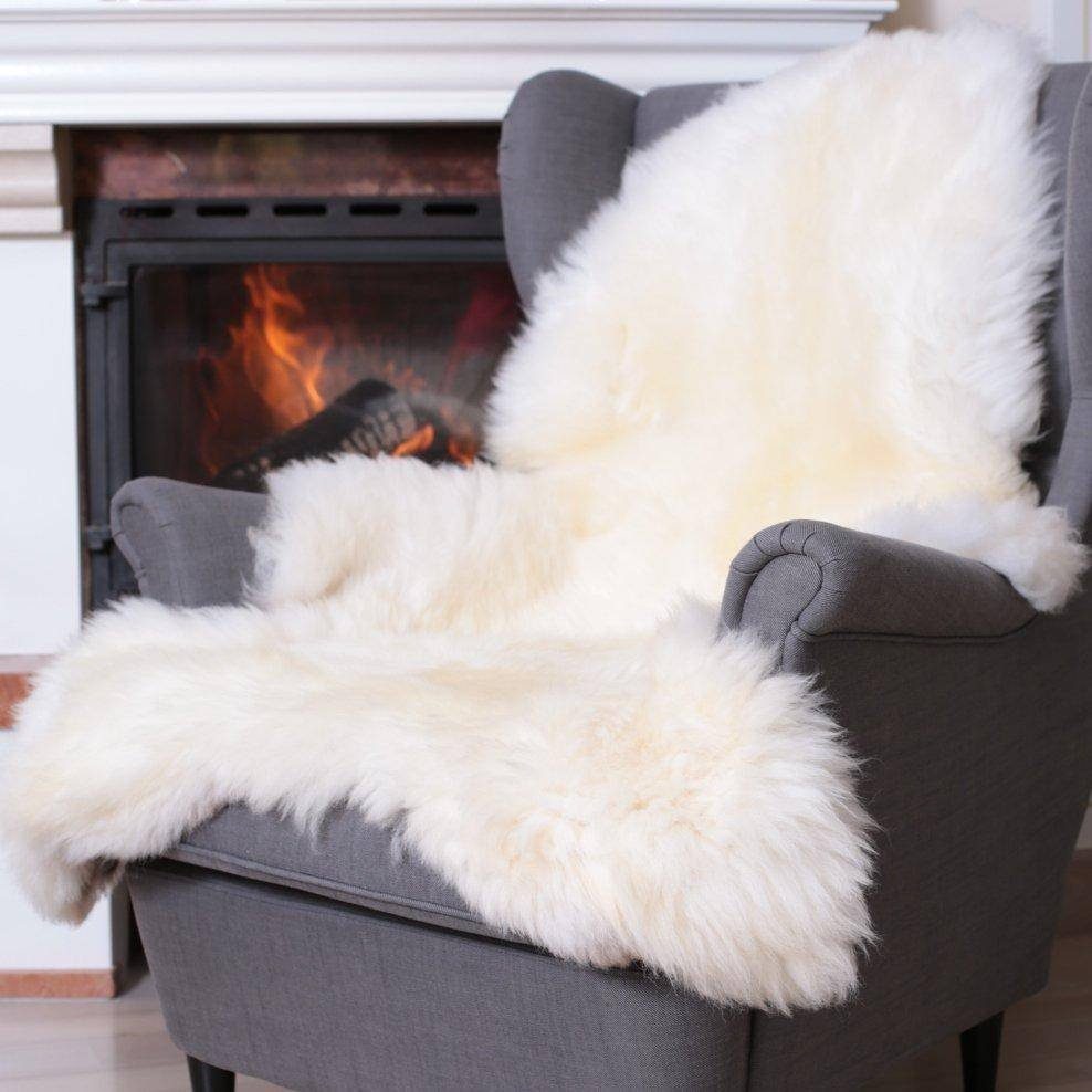 Fellteppich, Hollert, fellförmig, Lammfell Weiß Merino Schaffell kuschelig weich Wohnzimmer