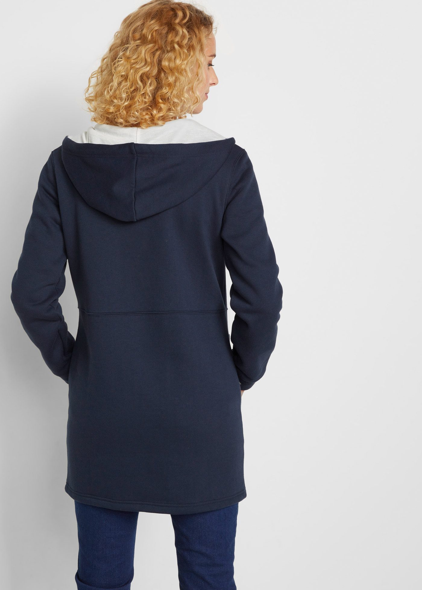 bonprix Kapuzensweatjacke mit Kapuze, in Longform, mit Eingrifftaschen günstig online kaufen