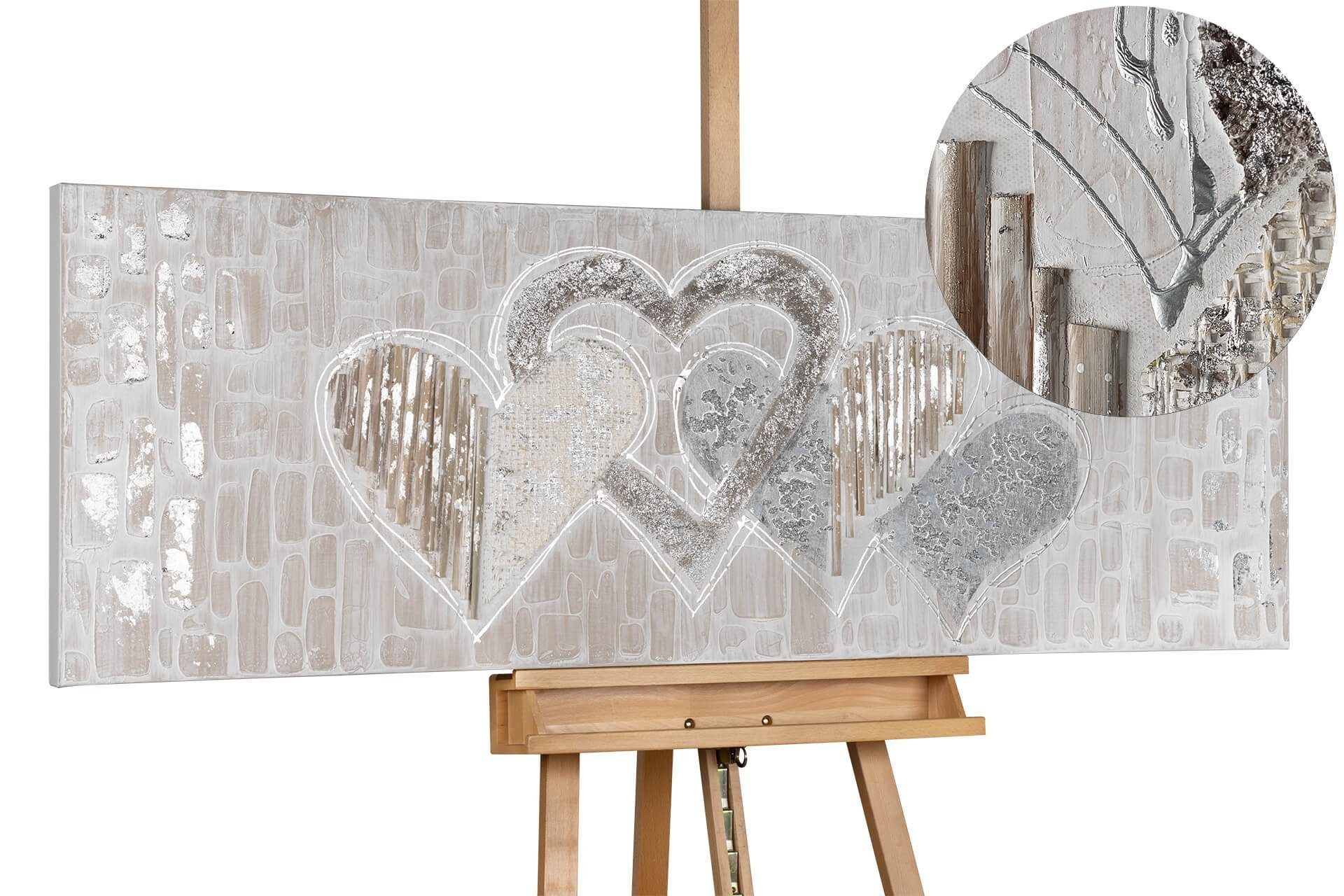 KUNSTLOFT Gemälde Simply Love 150x50 cm, Leinwandbild 100% HANDGEMALT Wandbild Wohnzimmer