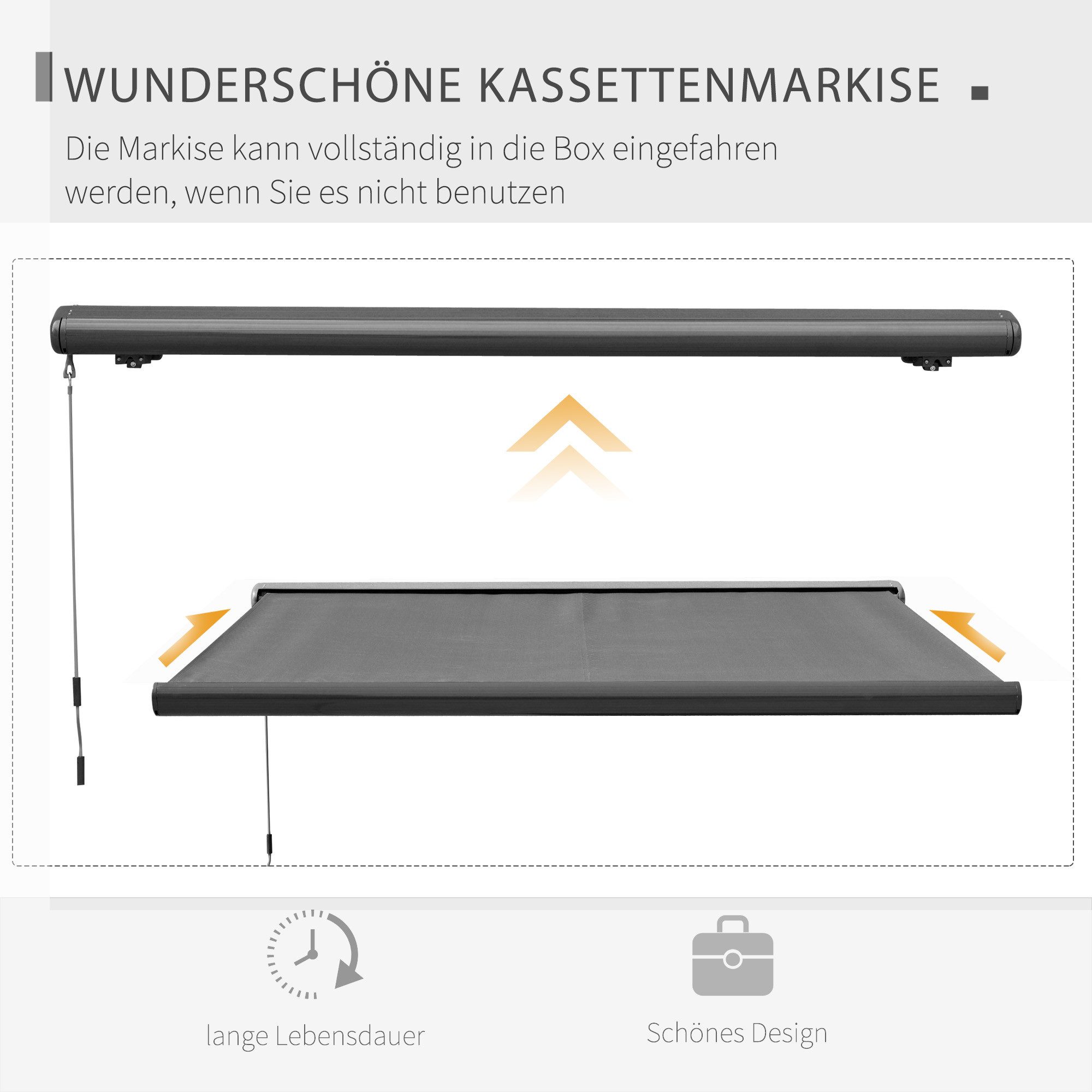 Outsunny Markise mit Fernbedienung (Kassettenmarkise, 1-St., Gelenkarmmarkise) für Garten, Balkon, Dunkelgrau – Bild 5 von 5