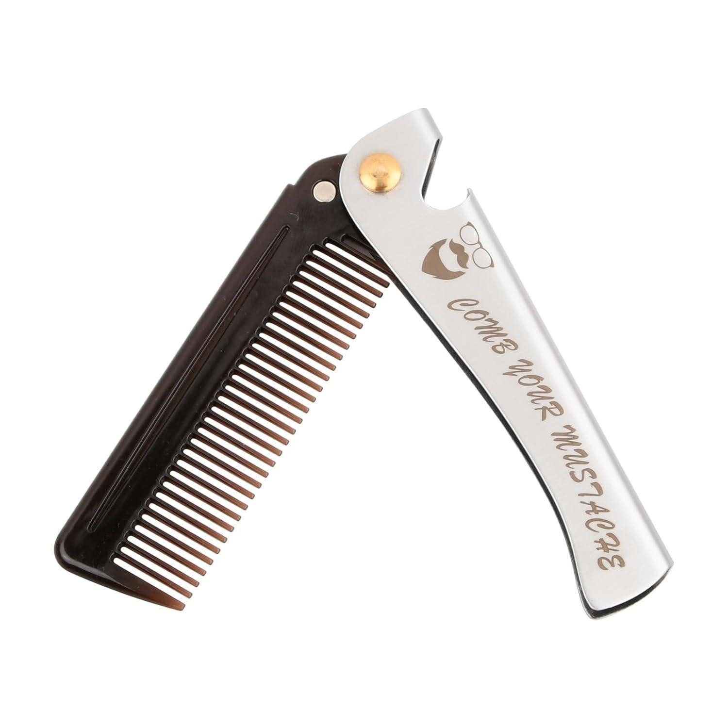 LuxusKollektion Bartkamm Bartkamm Klappbar Taschenbartkamm Edelstahl Frisurkamm Herrenkamm