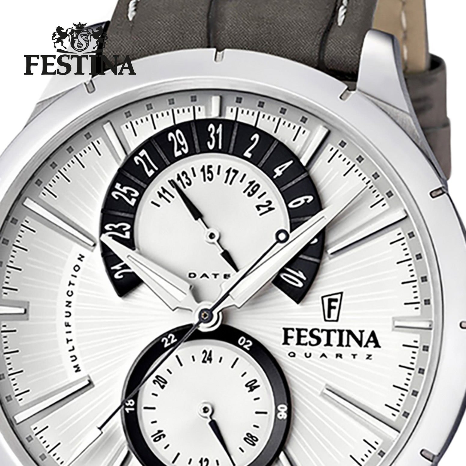 Festina Elegant Armbanduhr grau Lederarmband Uhr UF16573/X F16573/X, Herren rund, Multifunktionsuhr Herren Festina schwarz