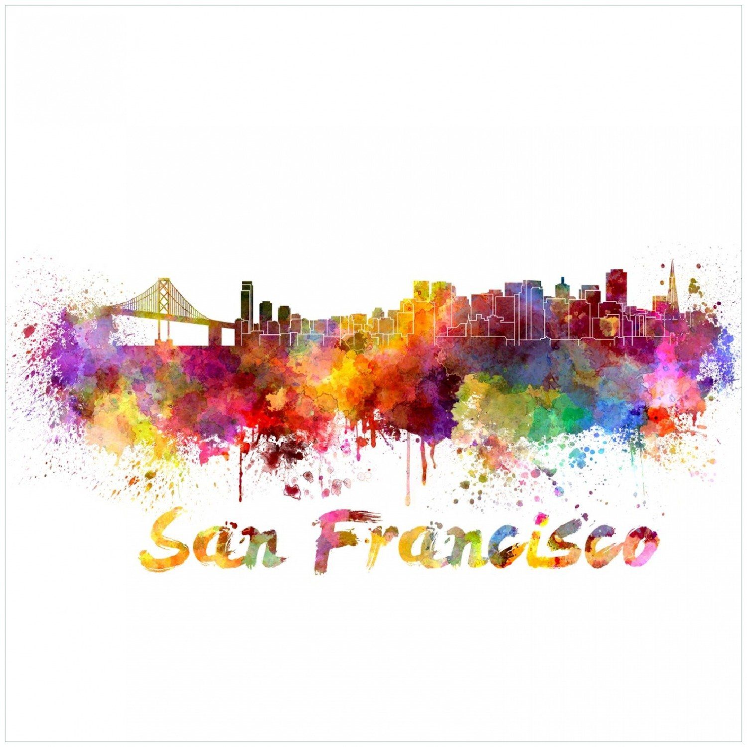 Wallario Memoboard Städte als Aquarell - Skyline von San Francisco