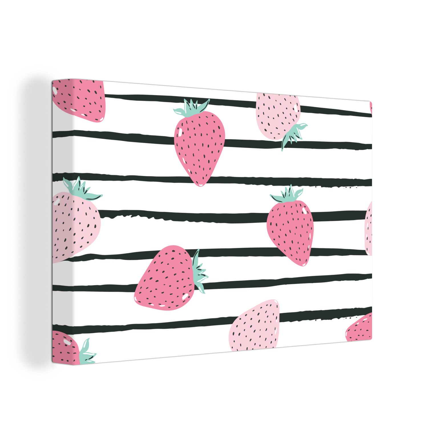 OneMillionCanvasses® Leinwandbild Sommer - Erdbeeren - Pastell, (1 St), Wandbild Leinwandbilder, Aufhängefertig, Wanddeko, 30x20 cm