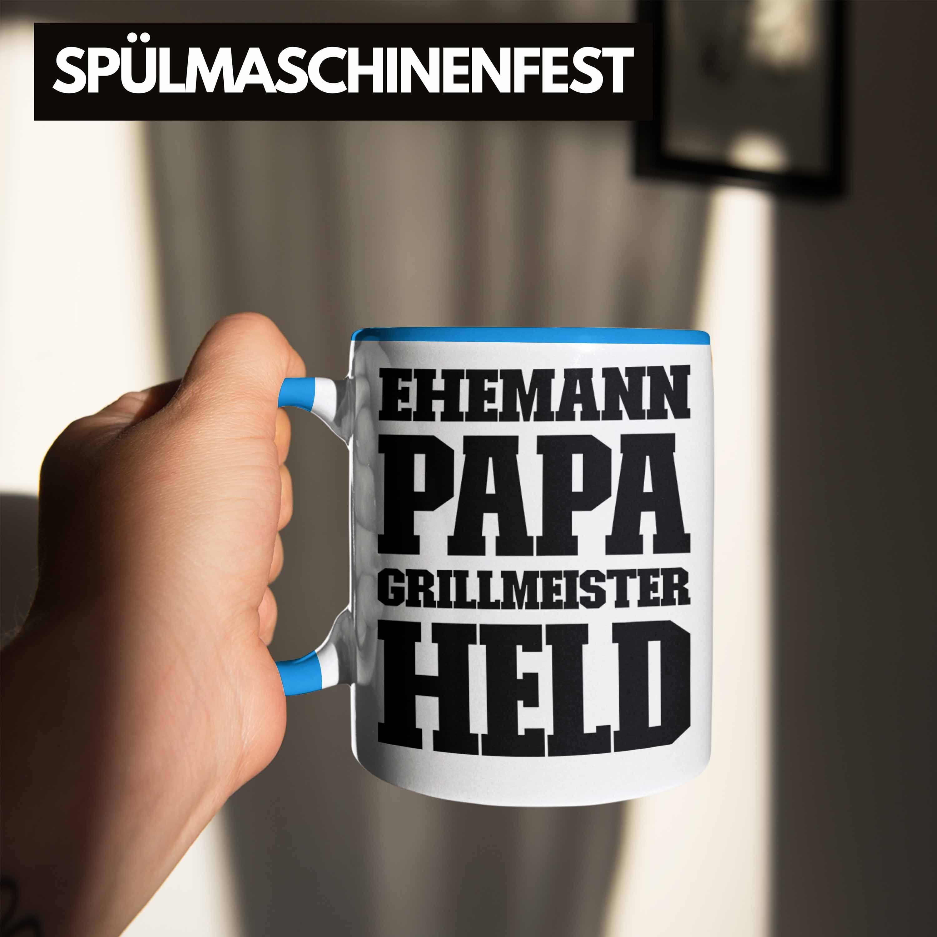 Trendation Tasse Trendation - Papa Vatertag Grillen Kaffeetasse Sommer Becher Held Ehemann Blau Geschenk Tasse Geschenkidee