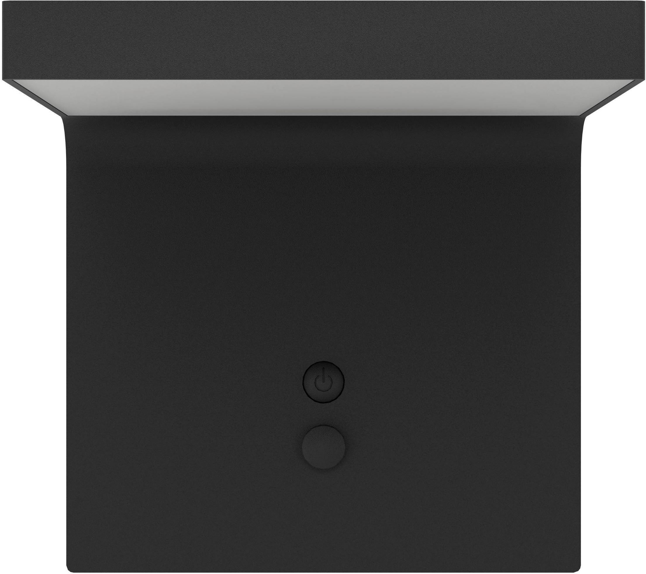 EGLO LED Solarleuchte Spiante Wandlampe, Solarlampe, Außenlampe aus Kunststoff, IP44, Lampe, Bewegungsmelder, LED fest integriert, Neutralweiß, Solarleuchte - L14 x H14 x AL14 cm - schwarz - 6,5W inkl.