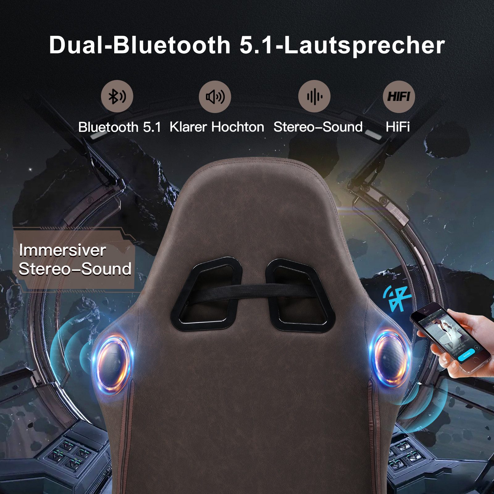 GTPLAYER Gaming-Stuhl ergonomischer Bürostuhl mit HIFI Stereo Lautsprecher, Verbindungsarmlehen beeindrukende Klang-atmosphäre – Bild 2 von 5