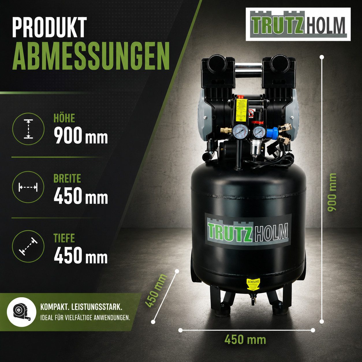 TRUTZHOLM Kompressor Brushless Silent Flüsterkompressor 50L vertikal 1500W, 62dB, 8 bar, max. 8 bar, 50 l, Komplett-Set