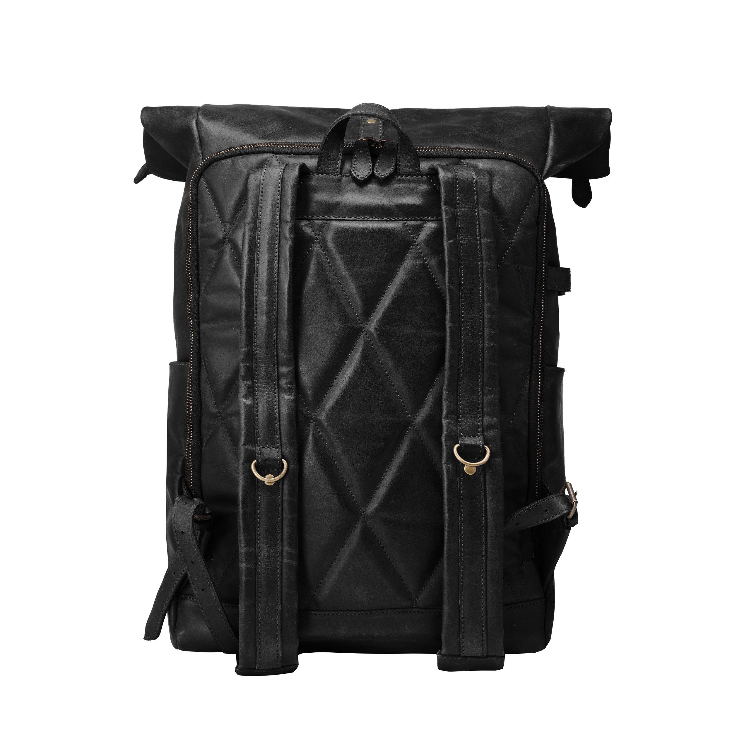 DRAKENSBERG Reiserucksack Roll-Top »Arthur« Vintage-Schwarz, 17" Laptoprucksack mit Technik-Organizer-Fach für Zubehör, Vintage