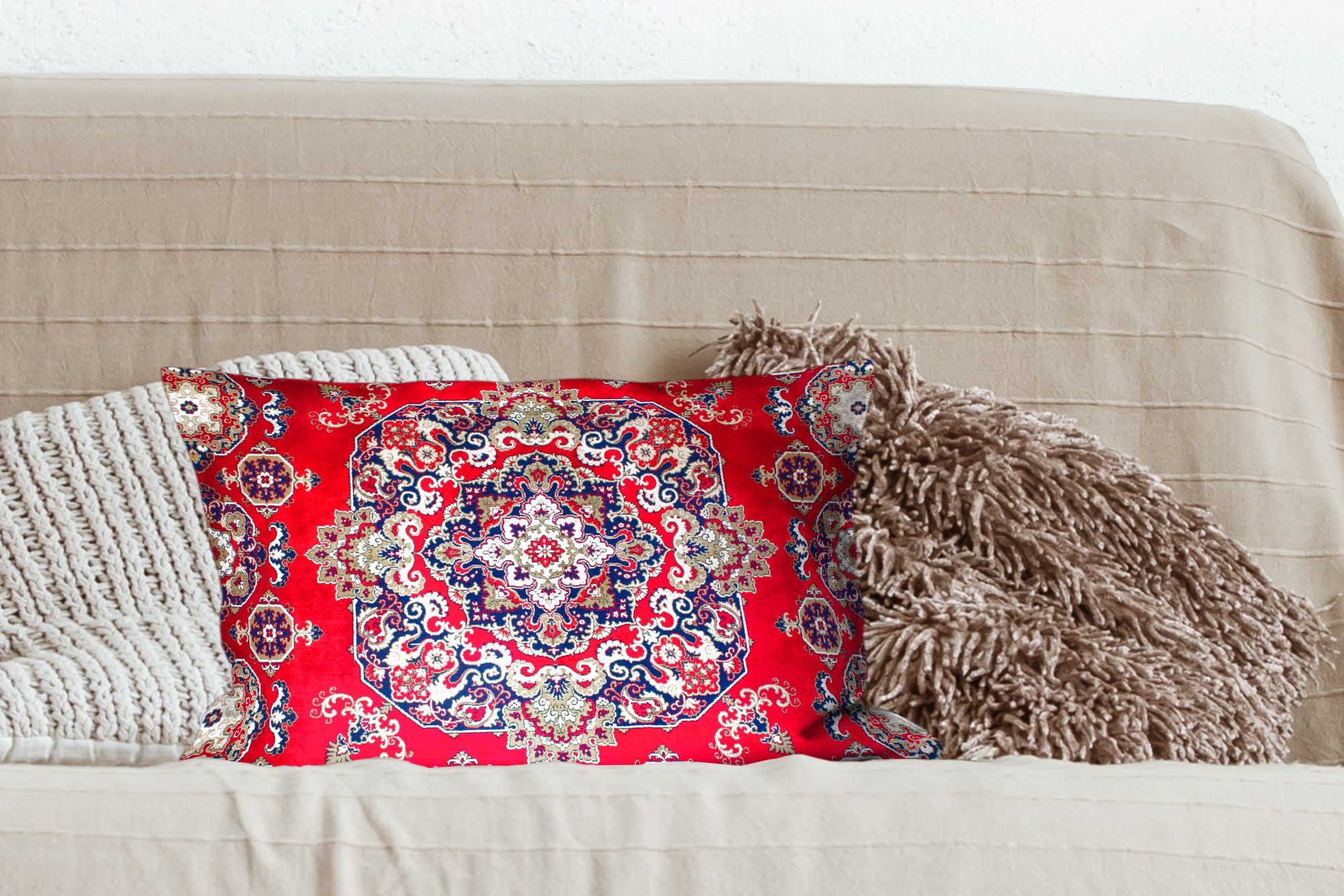 MuchoWow Dekokissen Persische Teppiche - Rot, Wohzimmer Schlafzimmer Mandala mit Füllung, Dekoration, - Zierkissen, - Teppiche Dekokissen