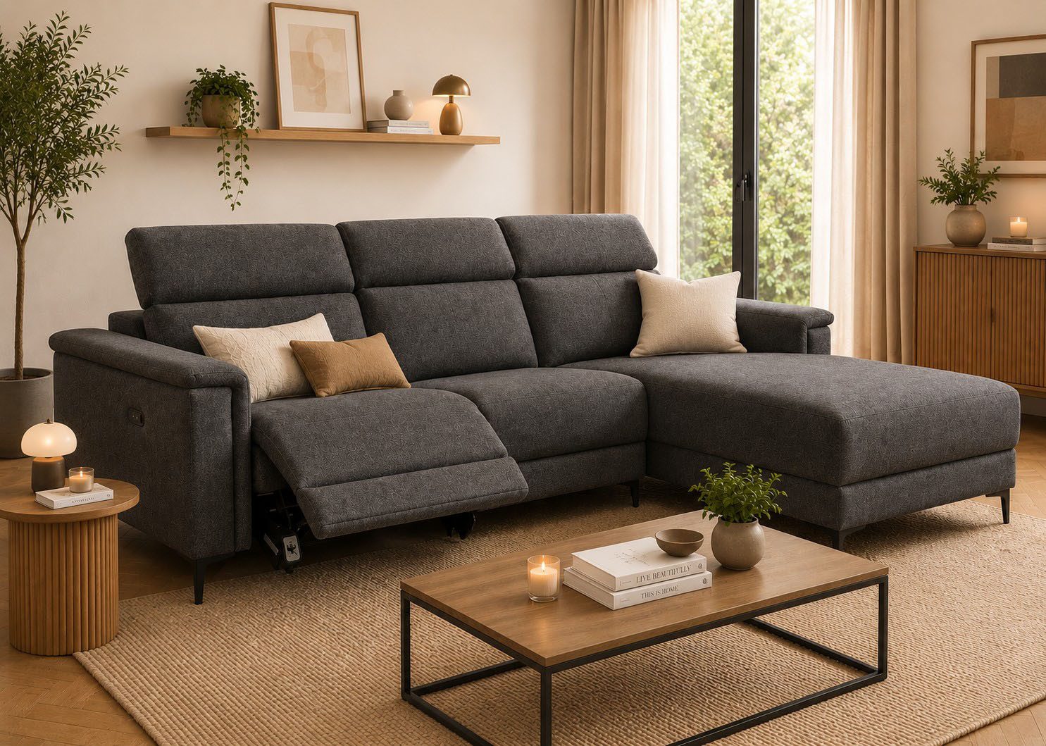 OTTO home Ecksofa LUND, Struktur-Bezug, L-Form, 261cm, man. /elektr. Relaxfunktion, auch mit USB A/C-Anschluss sowie Kopfteilverstellung