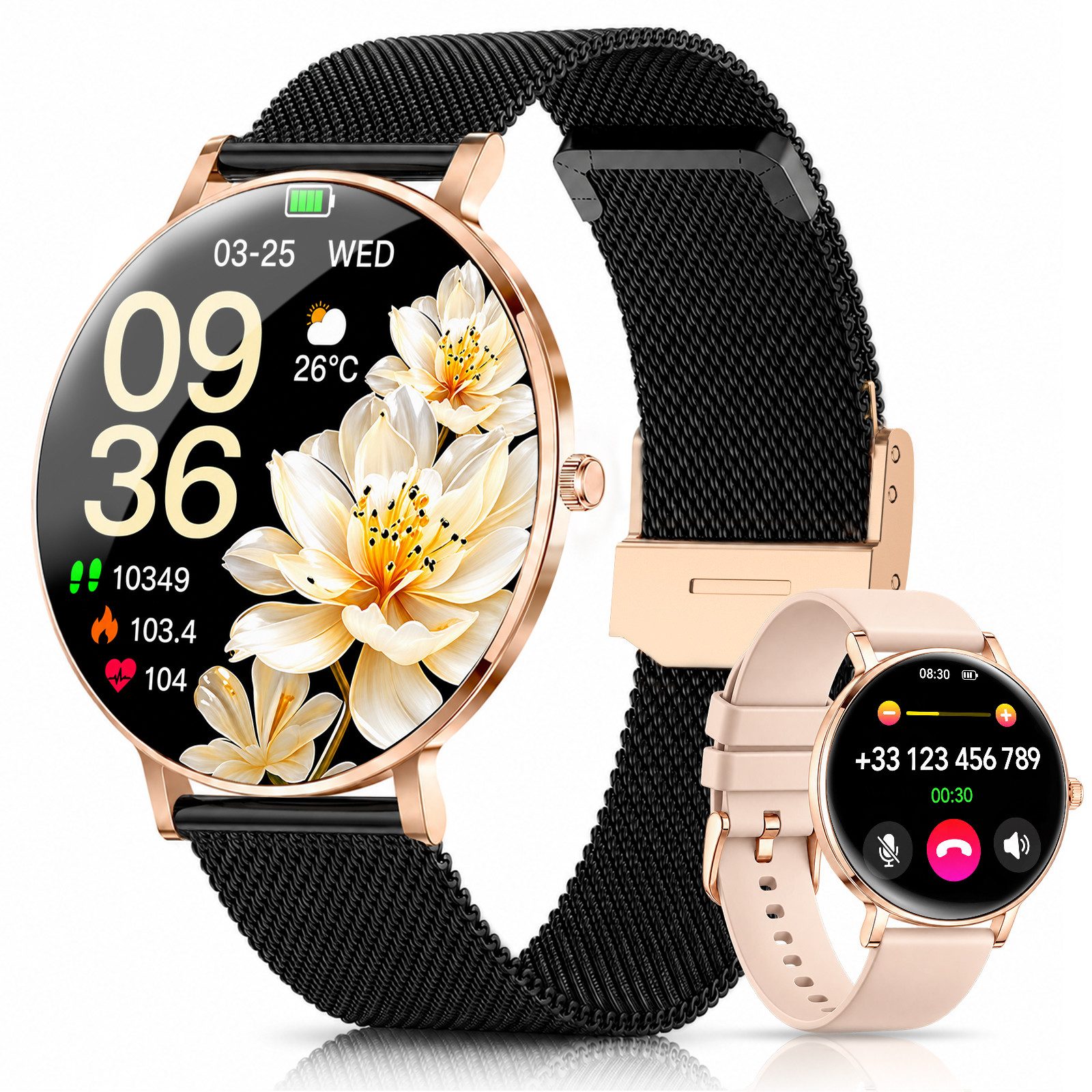 SWGOTA Damen Smartwatch 2026 mit Anrufen, Herzfrequenz, SpO₂ & Blutdruck Smartwatch, 1,48" AMOLED, 4,7 mm ultradünn, Schlafanalyse, Zyklus-Tracking, Bluetooth-Telefonie, IP68/5ATM & 120+ Sportmodi