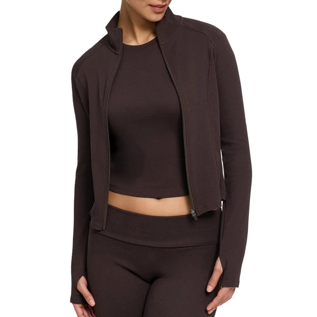 Sweatjacke Cotton Body Fitted Zipper Jacke-Brown Dark-L