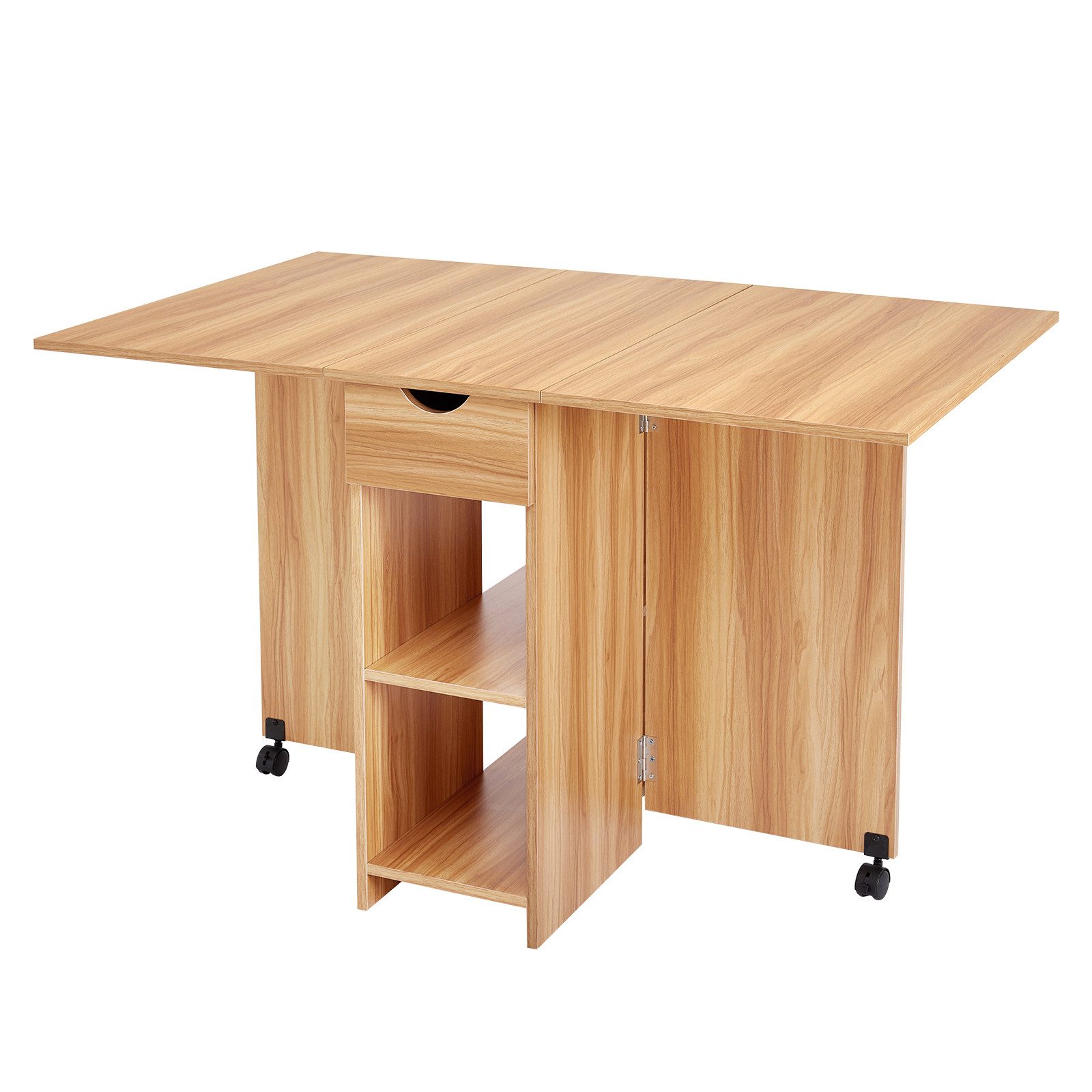 Mondeer Esstisch Klappbarer Esstisch, mit 1 Schublade und 2 Lagerregalkonsolen 72 x 120 x 75 cm