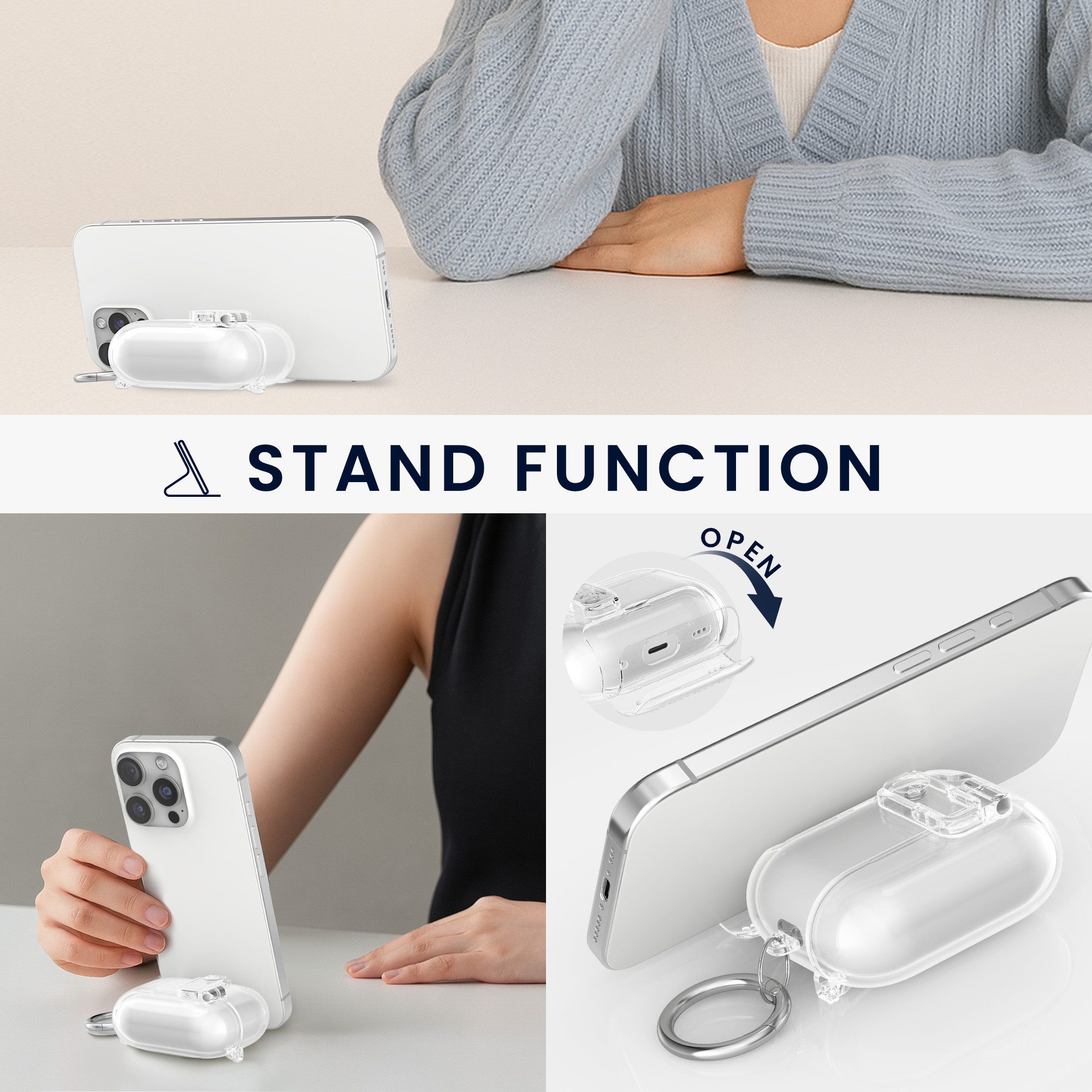 kwmobile Kopfhörer-Schutzhülle Kopfhörer Case fürApple Airpods Pro 2 / Pro 1 Hülle, Headphones TPU Cover mit Standfunktion und Sicherheitsverschluss