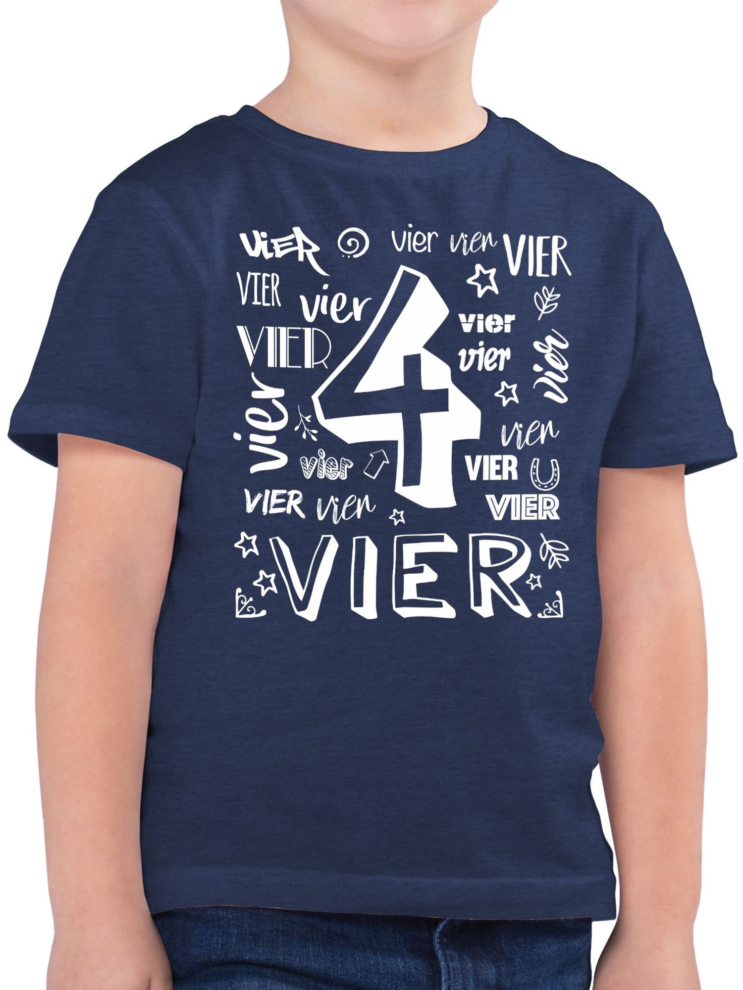 Shirtracer T-Shirt Vierter Zahlen 4. Geburtstag 2 Dunkelblau Meliert