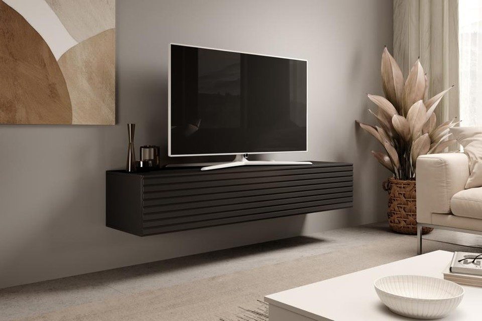 Xlmoebel Lowboard XLMOEBEL TV-Schrank in Schwarz mit Tür und Holzoberfläche (TV-Lowboard, 1 St., 160 x 40 x 34 cm), Made in Europa