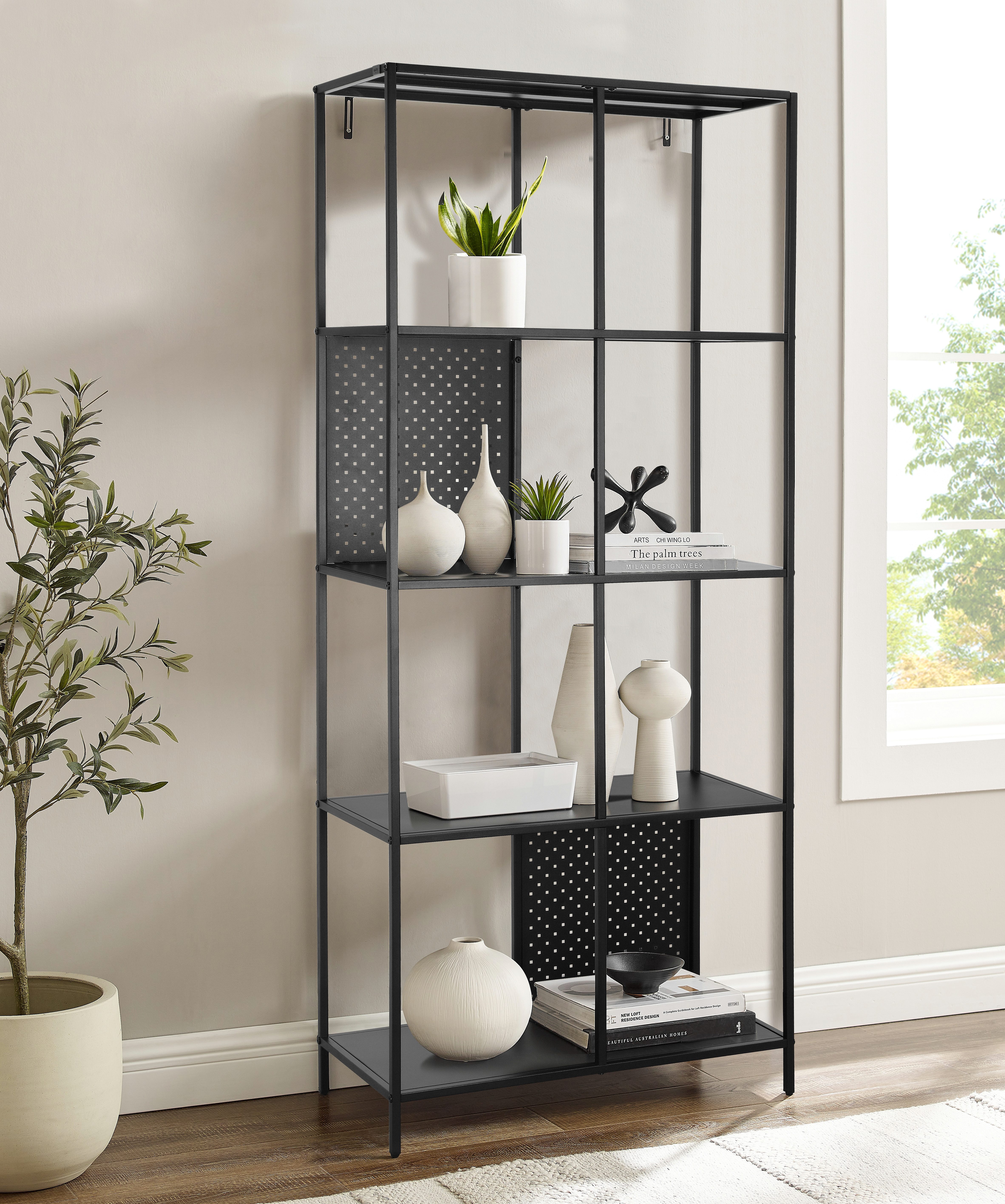 loft24 Bücherregal Holly, Standregal aus Metall, Regal 8 Fächer, Höhe 180 cm, schwarz