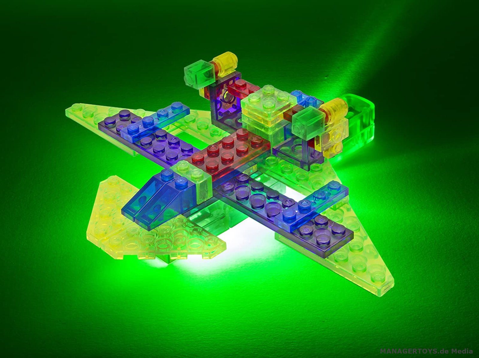 Laser Pegs Modellbausatz Aircraft Klemmbausteine 4 in 1 LED Licht Noppensteine Flugzeug LIGHT