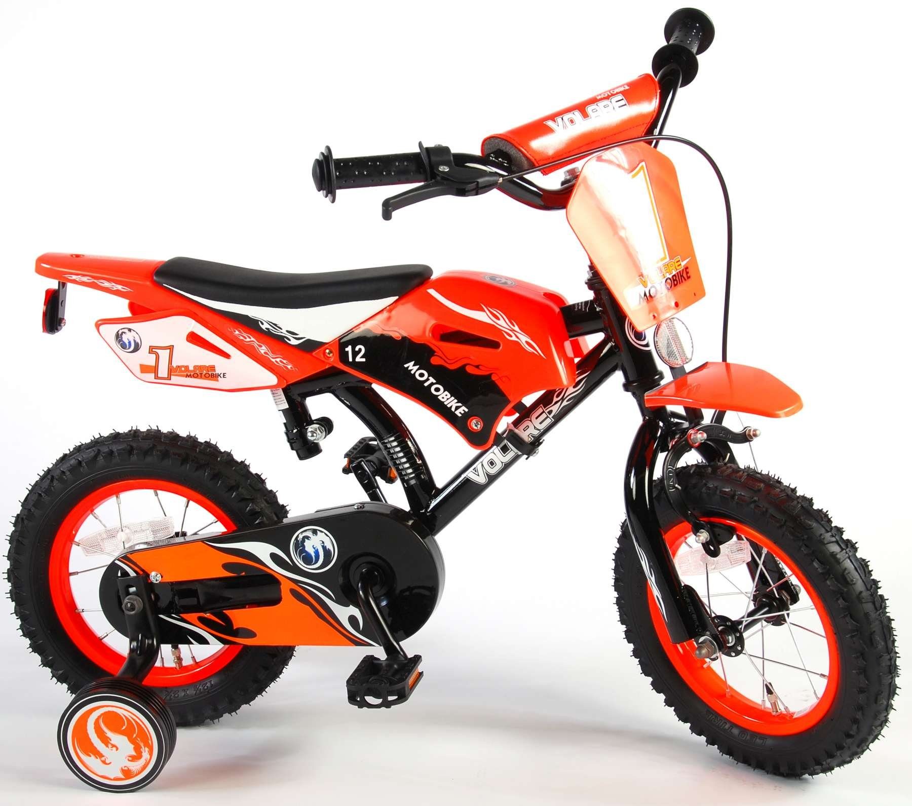 Volare Kinderfahrrad Motobikeoptik - 12 Zoll - 95% zusammengebaut - verschiedenen Farben, 1 Gang, bis 60 kg, Lenkerhöhe einstellbar, Luftbereifung, Stahlfelgen Orange