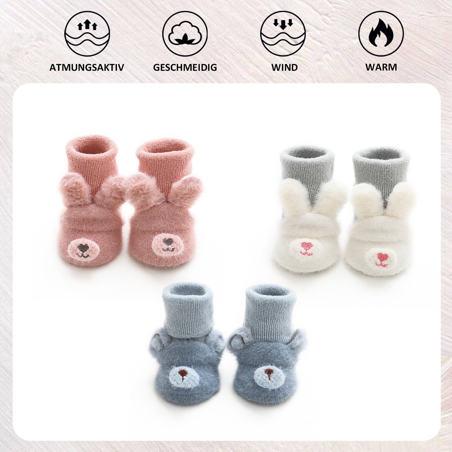 Geschenke Baby Schuhe Antirutschsocken Daisred Paar Stoppersocken Krabbelschuh Rosa+Grau+Blau 3