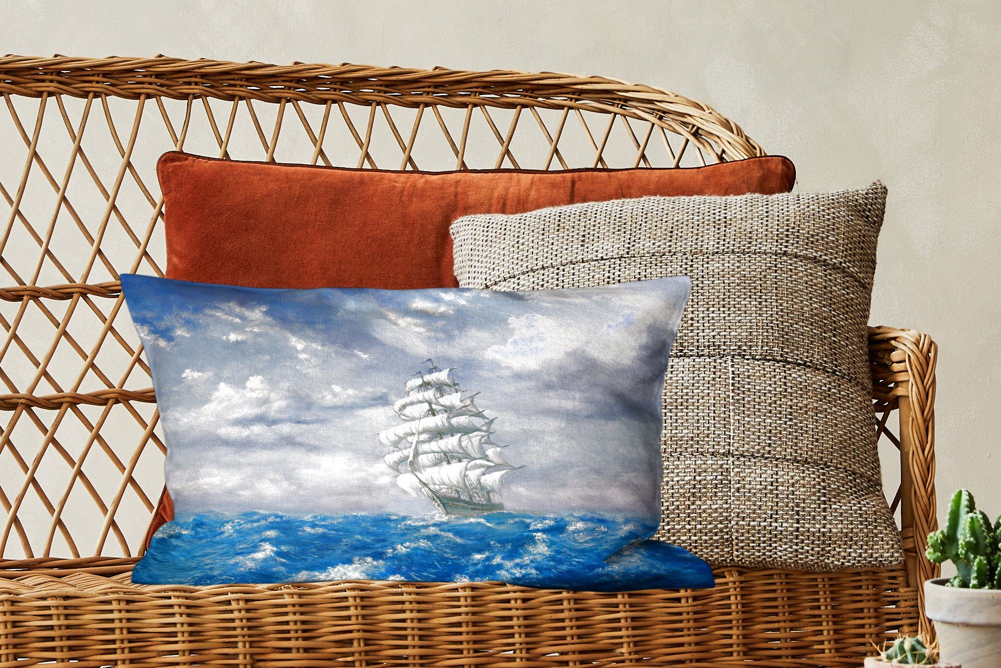 Wohzimmer auf dem Zierkissen, mit Füllung, eines Wasser, Dekokissen Segelschiffs Schlafzimmer Dekoration, Dekokissen Illustration MuchoWow