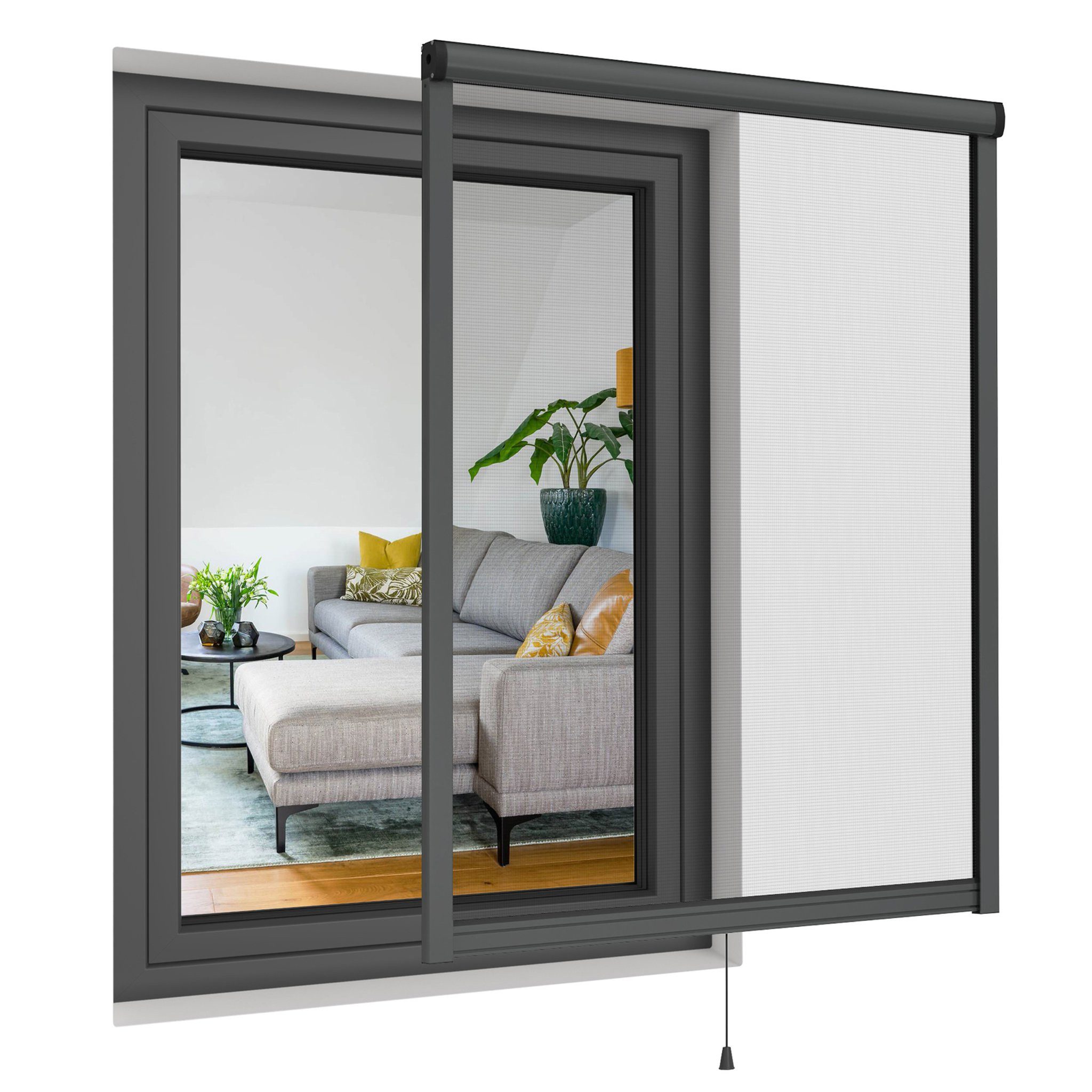 Insektenschutzrollo Insektenschutzrollo für Fenster, 60 x 100 cm, anthrazit, jalousiescout, transparent, mit Bohren, in Führungsschienen, verschraubt, Dunkelbraun, Weiß, Anthrazit, Aluminiumrahmen, Reißfest
