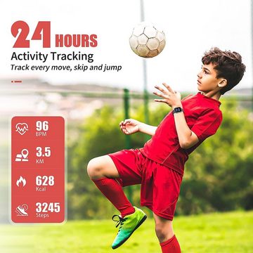 HENGTO Fitness Tracker für Kinder, IP68 wasserdichter Aktivitäts Tracker Smartwatch (Android iOS), mit Schrittzähler, Herzfrequenzmesser, 19 Sport Gesundheitsmodi